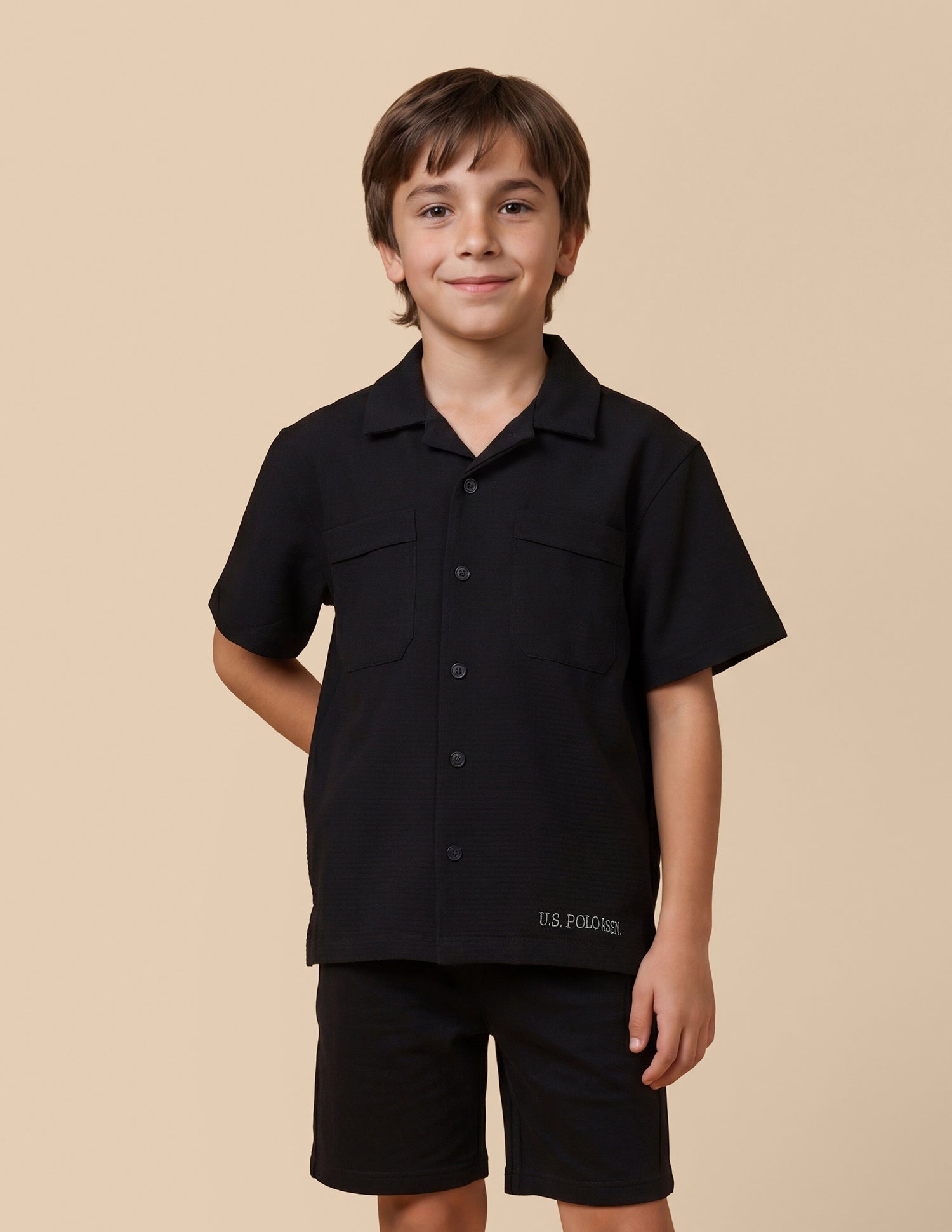 Boxy Fit Seersucker Shirt Black - U.S. Polo Assn. India | Large