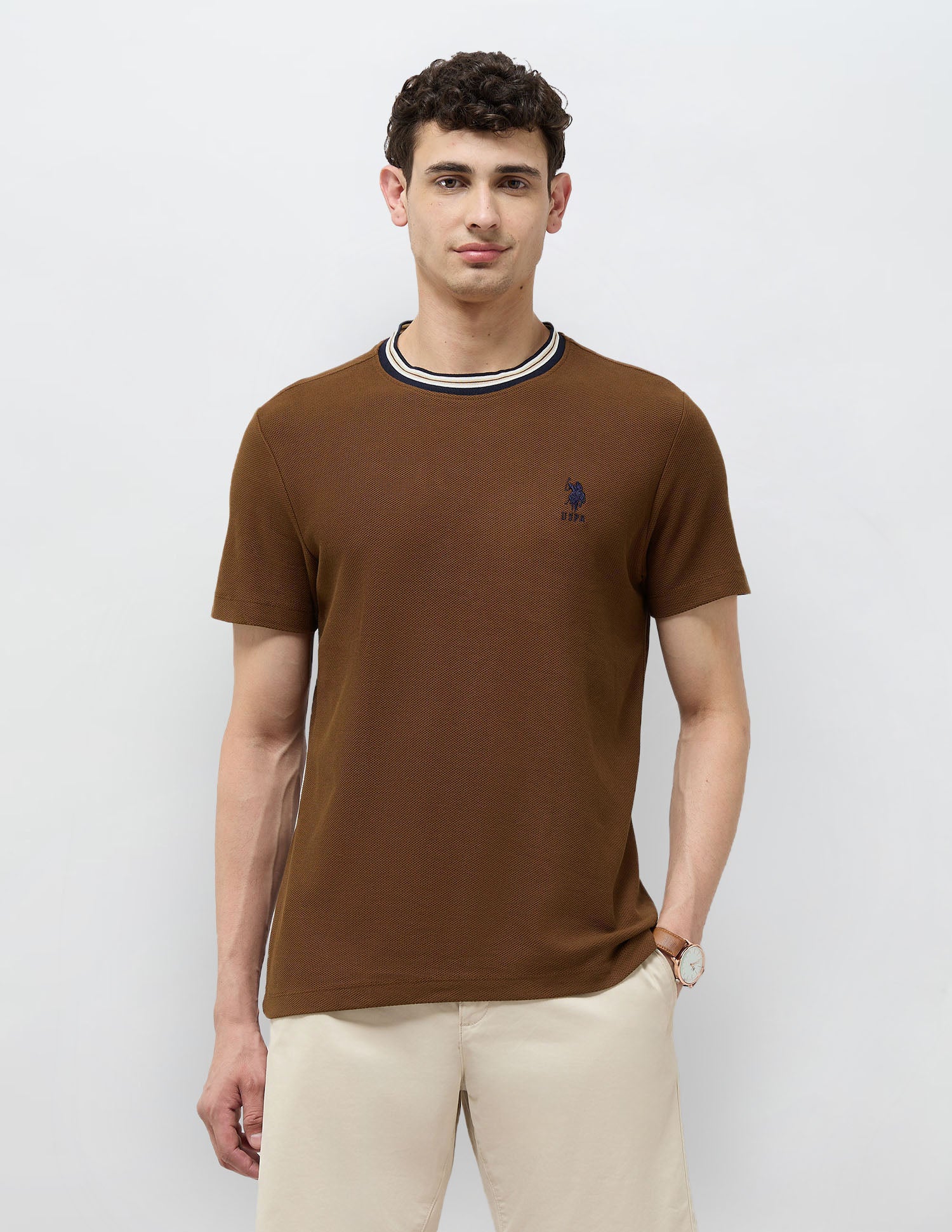 Solid Regular Fit T-Shirt Brown - U.S. POLO ASSN. | Large