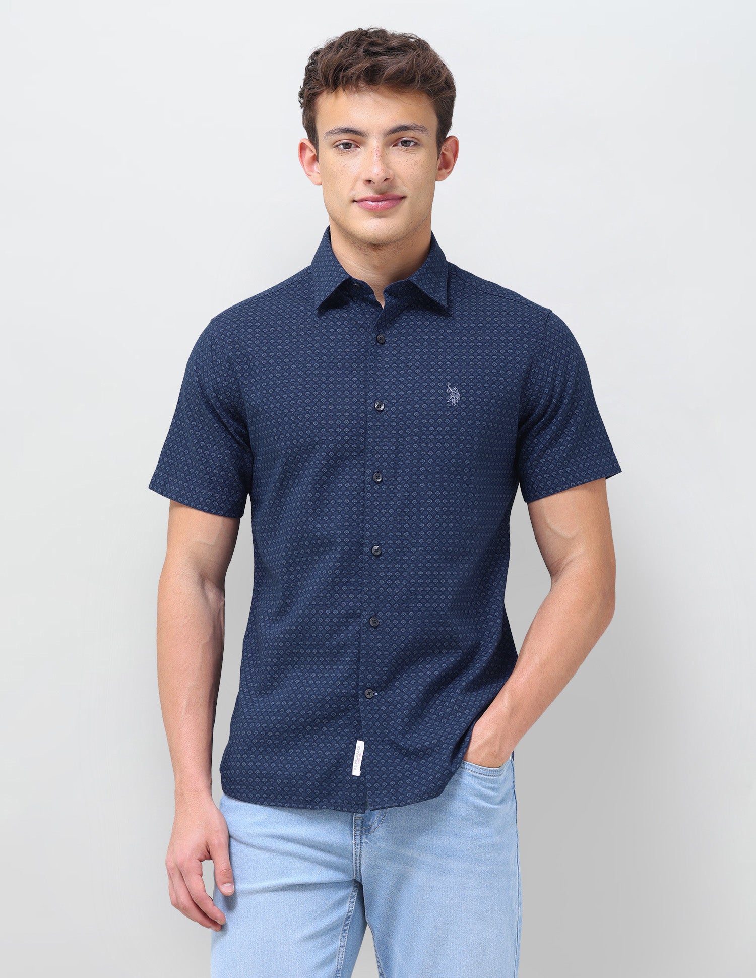 Self Design Floral Regular Fit Shirt Teal - U.S. Polo Assn. India | Large