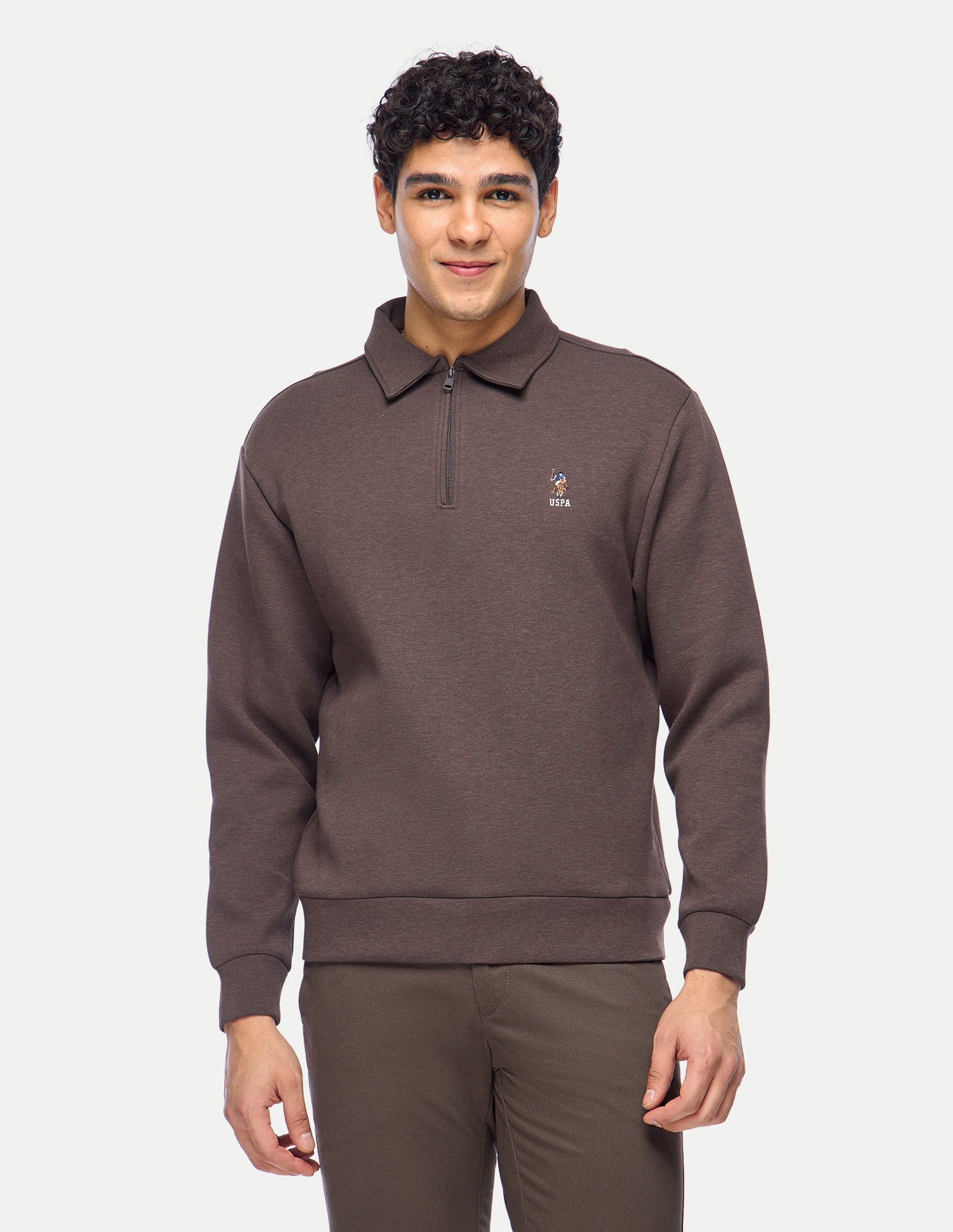 Heathered Slim Fit Sweatshirt Brown - U.S. Polo Assn. India | Large