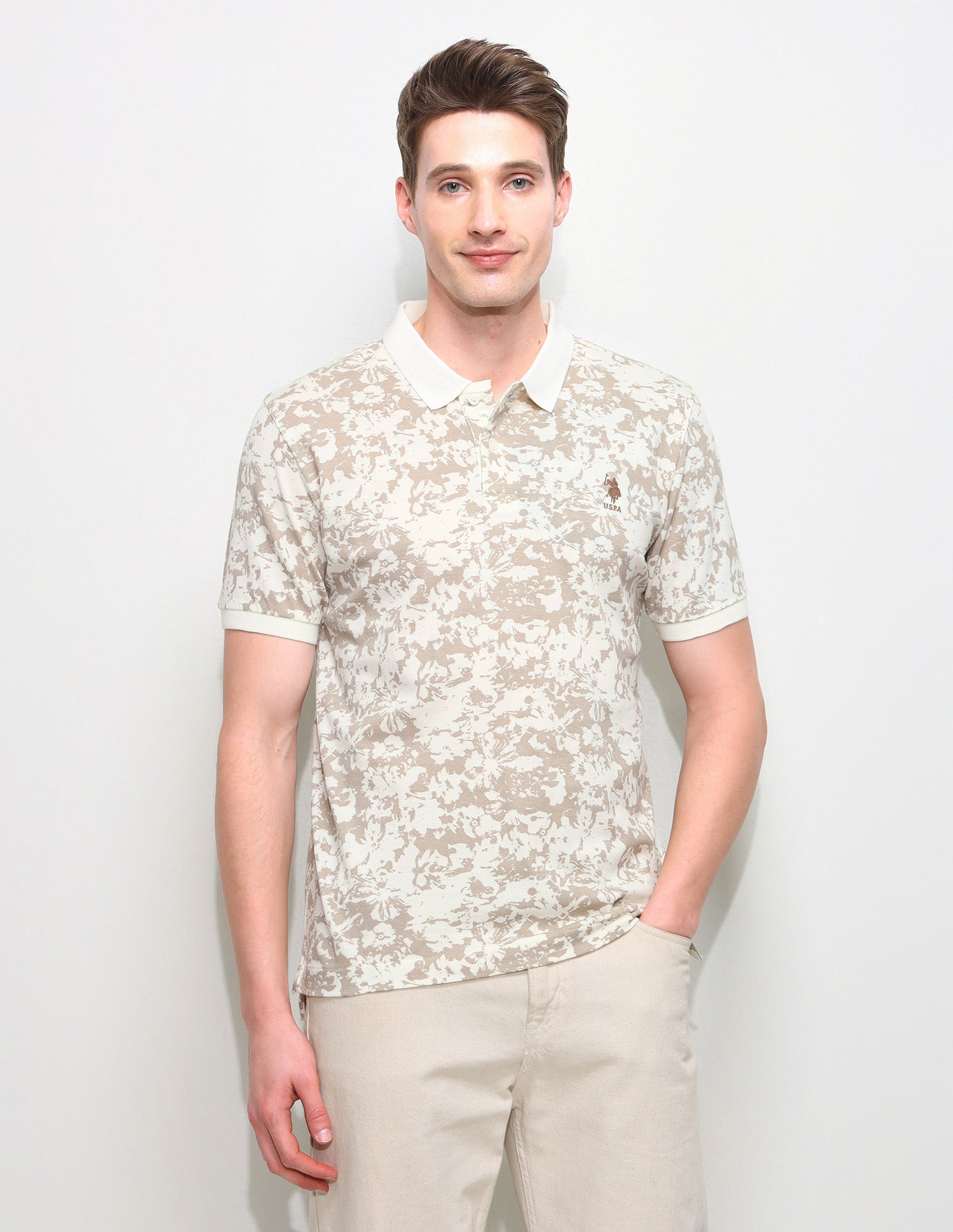 All Over Printed Slim Fit Polo Shirt Light Brown - U.S. Polo Assn. India | Large