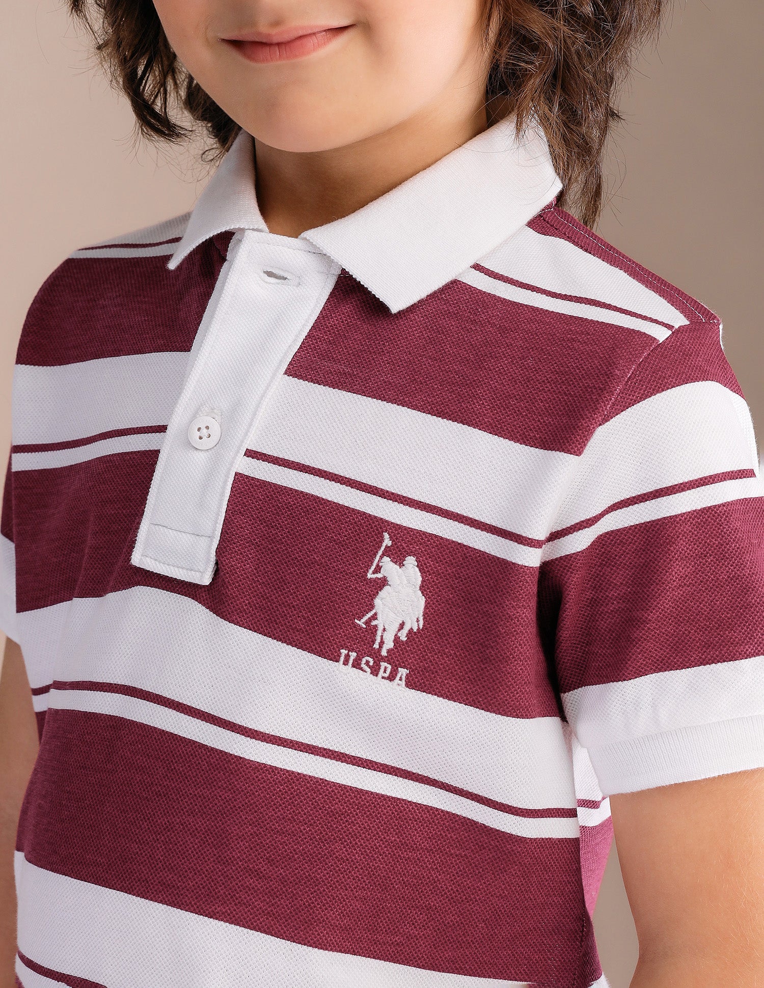 Boys Horizontal Striped Pure Cotton Polo Shirt Red - U.S. POLO ASSN. | Large