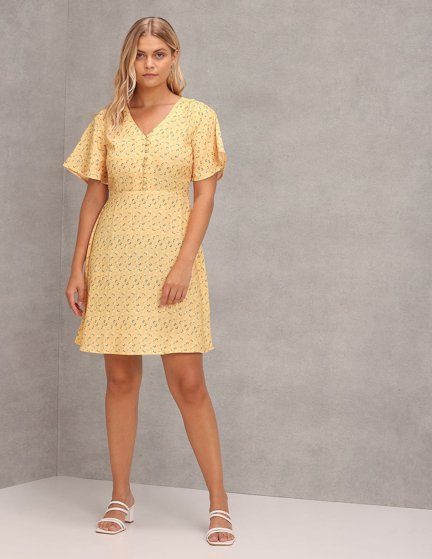 Floral Print Fit And Flare Dress Light Yellow - U.S. Polo Assn. India | Large