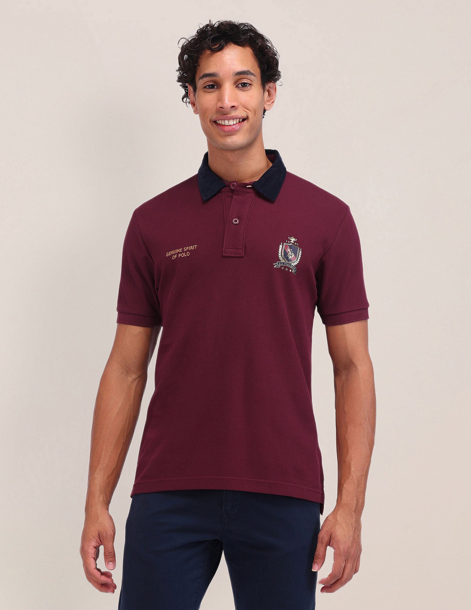 Slim Fit Solid Polo Shirt Maroon - U.S. Polo Assn. India | Large