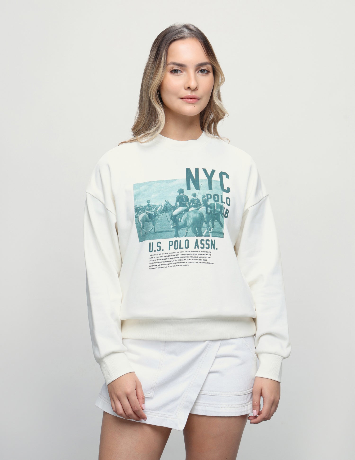 Graphic Brand Printed Oversized Fit Sweatshirt Off White - U.S. Polo Assn. India | Large