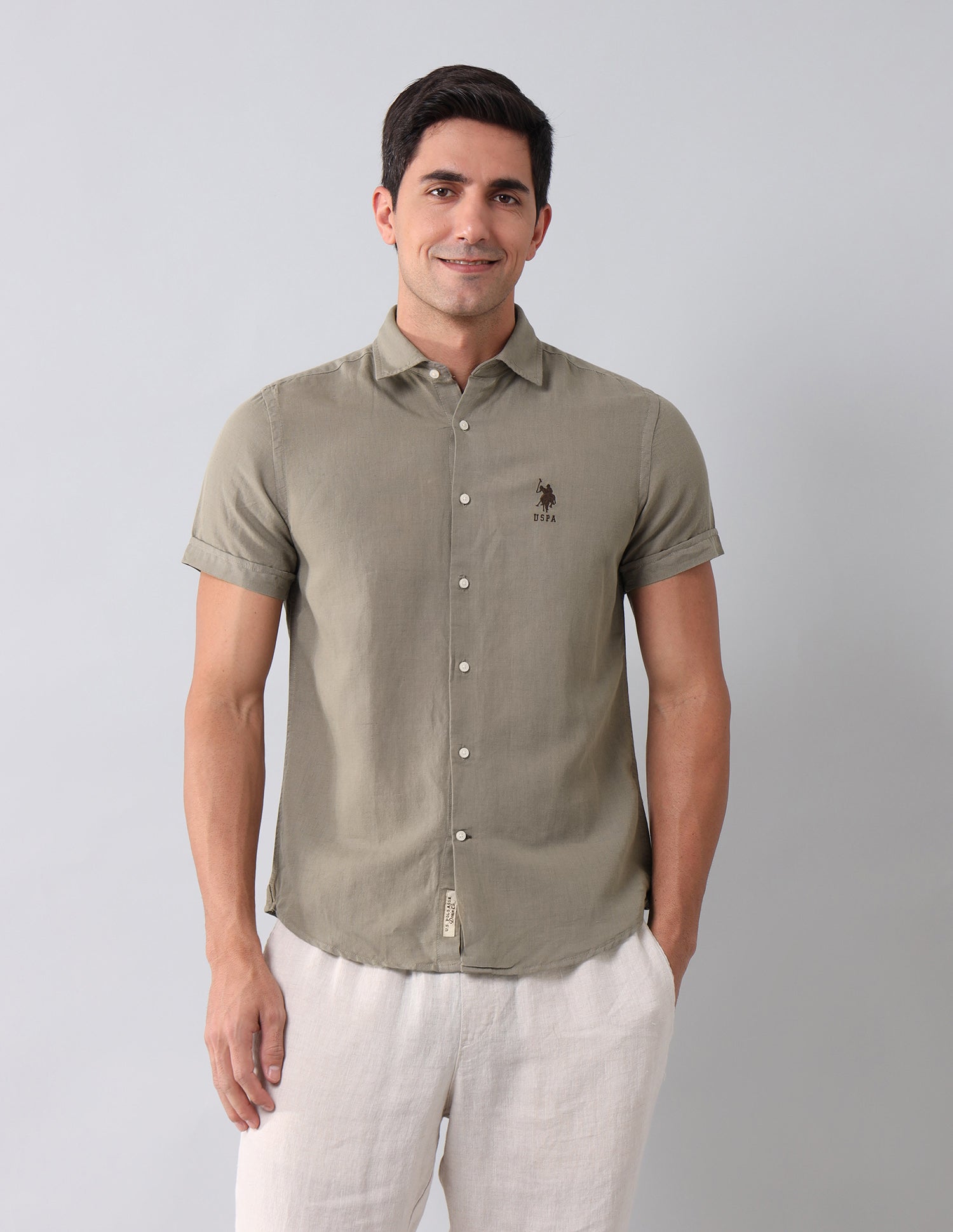 Solid Regular Shirt Olive - U.S. Polo Assn. India | Large