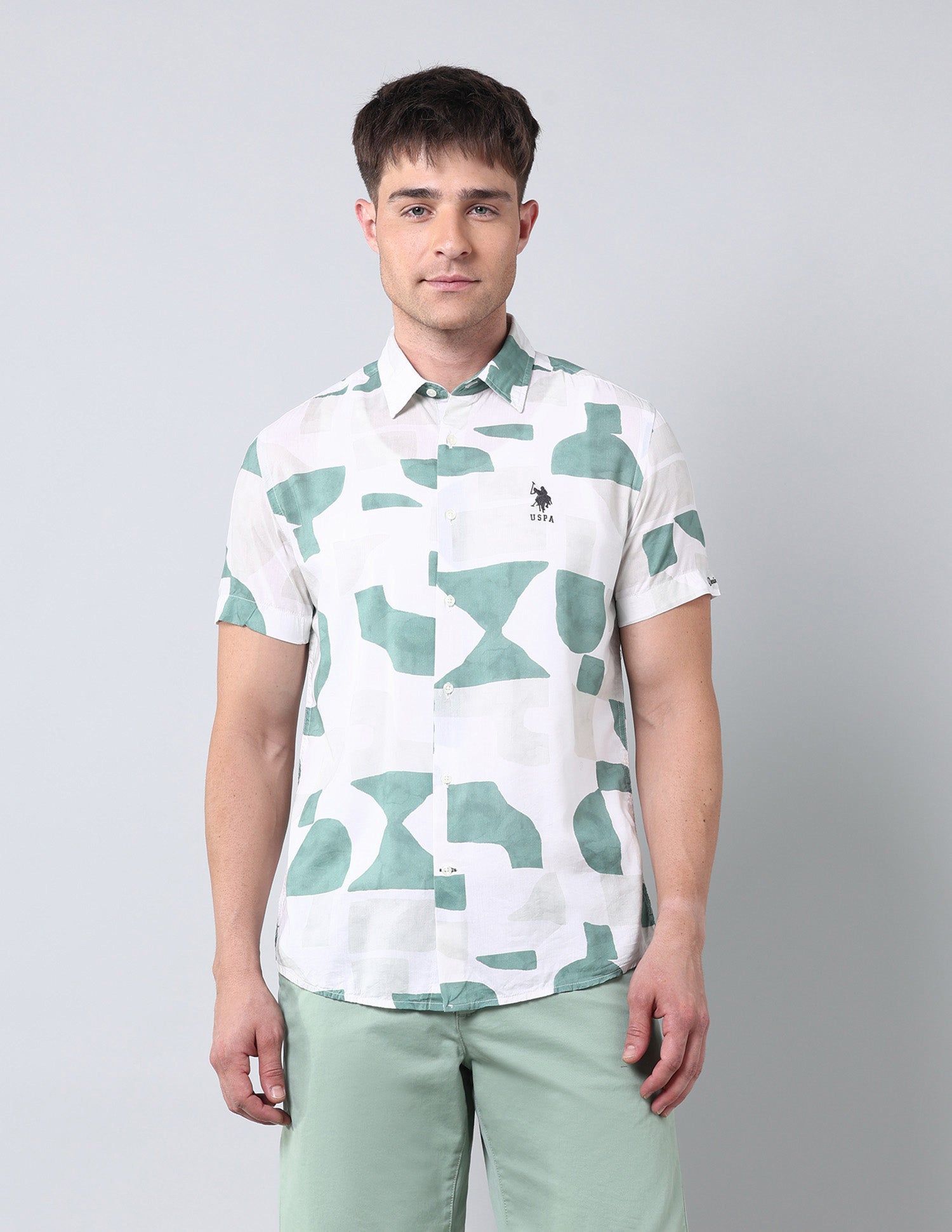 Abstract Printed Regular Fit Shirt Green - U.S. Polo Assn. India | Large