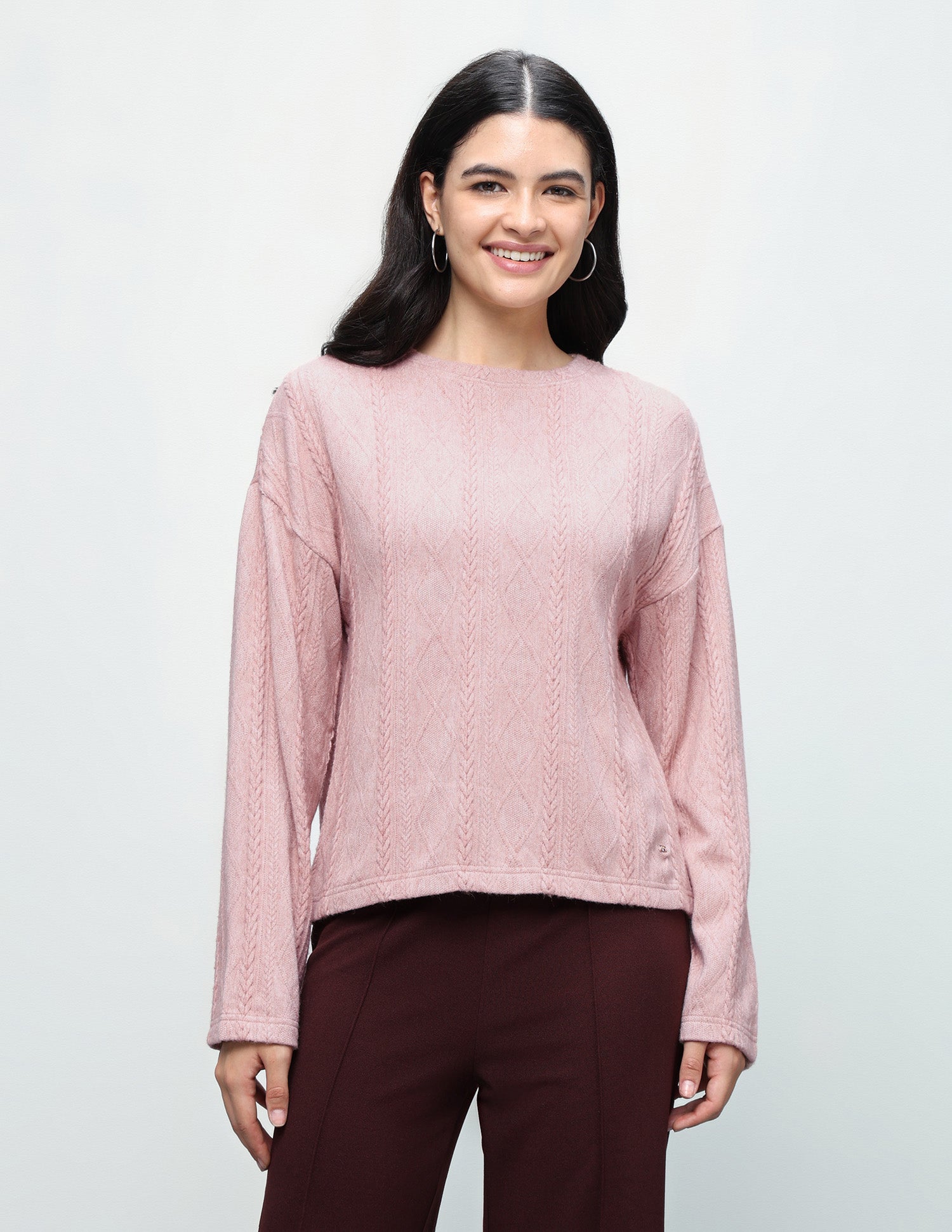 Cable Patterned Knit Regular Fit Sweater Pink - U.S. Polo Assn. India | Large