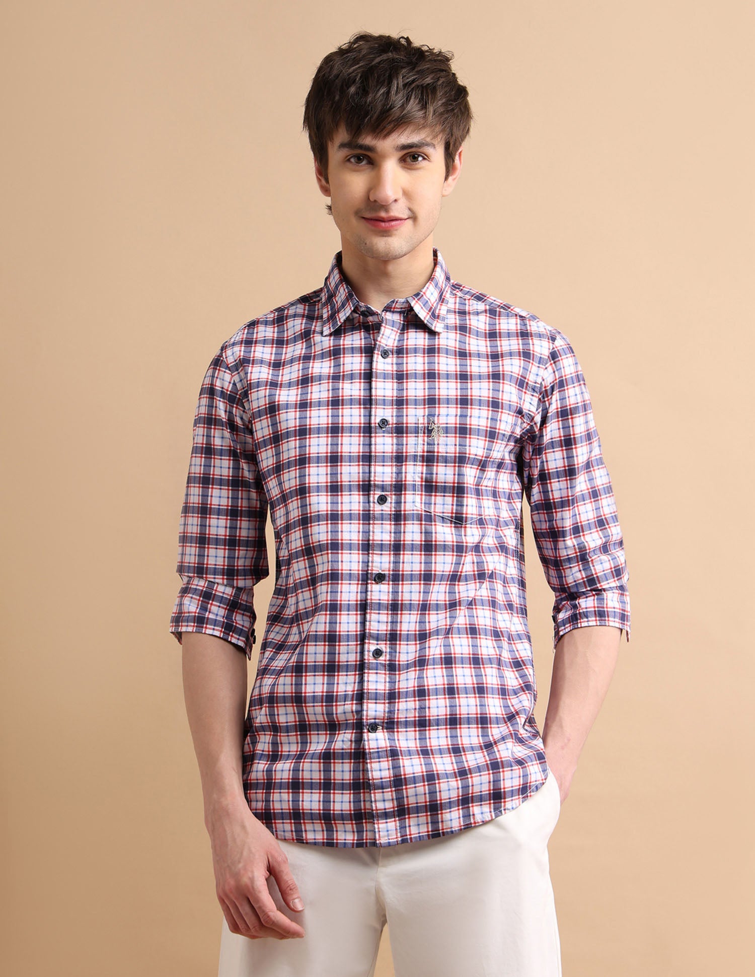 Tartan Herringbone Shirt Blue - U.S. POLO ASSN. | Large