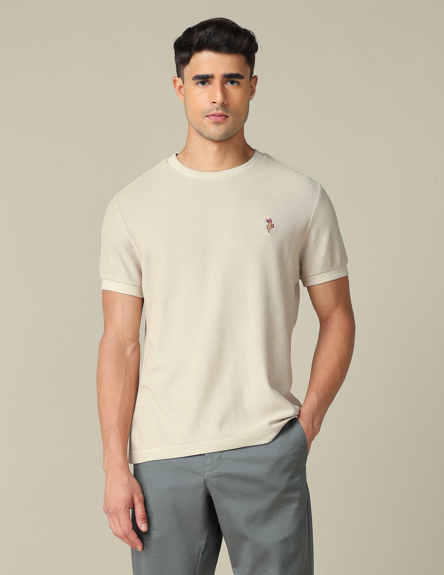 Pure Cotton Muscle Fit T- Shirt Beige - U.S. POLO ASSN. | Large