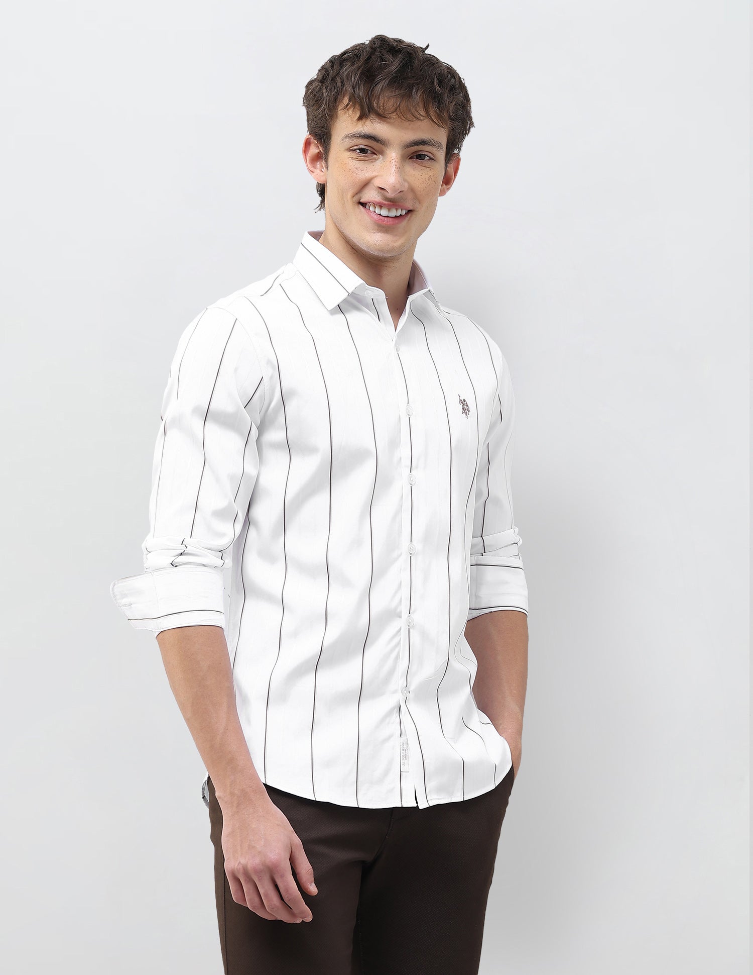 Vertical Striped Regular Fit Shirt Ivory - U.S. Polo Assn. India | Large