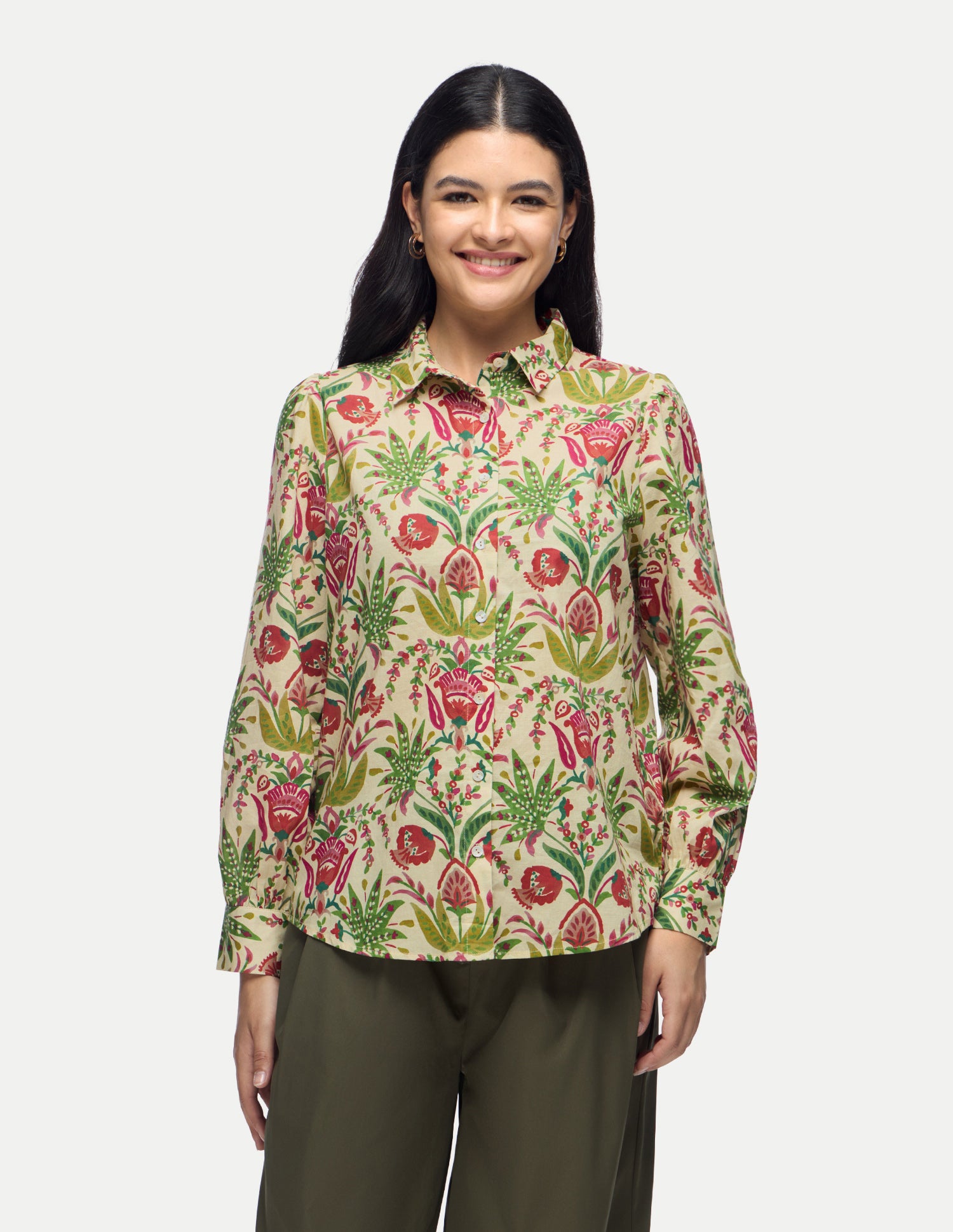 Floral Printed Regular Fit Shirt Ecru - U.S. Polo Assn. India | Large