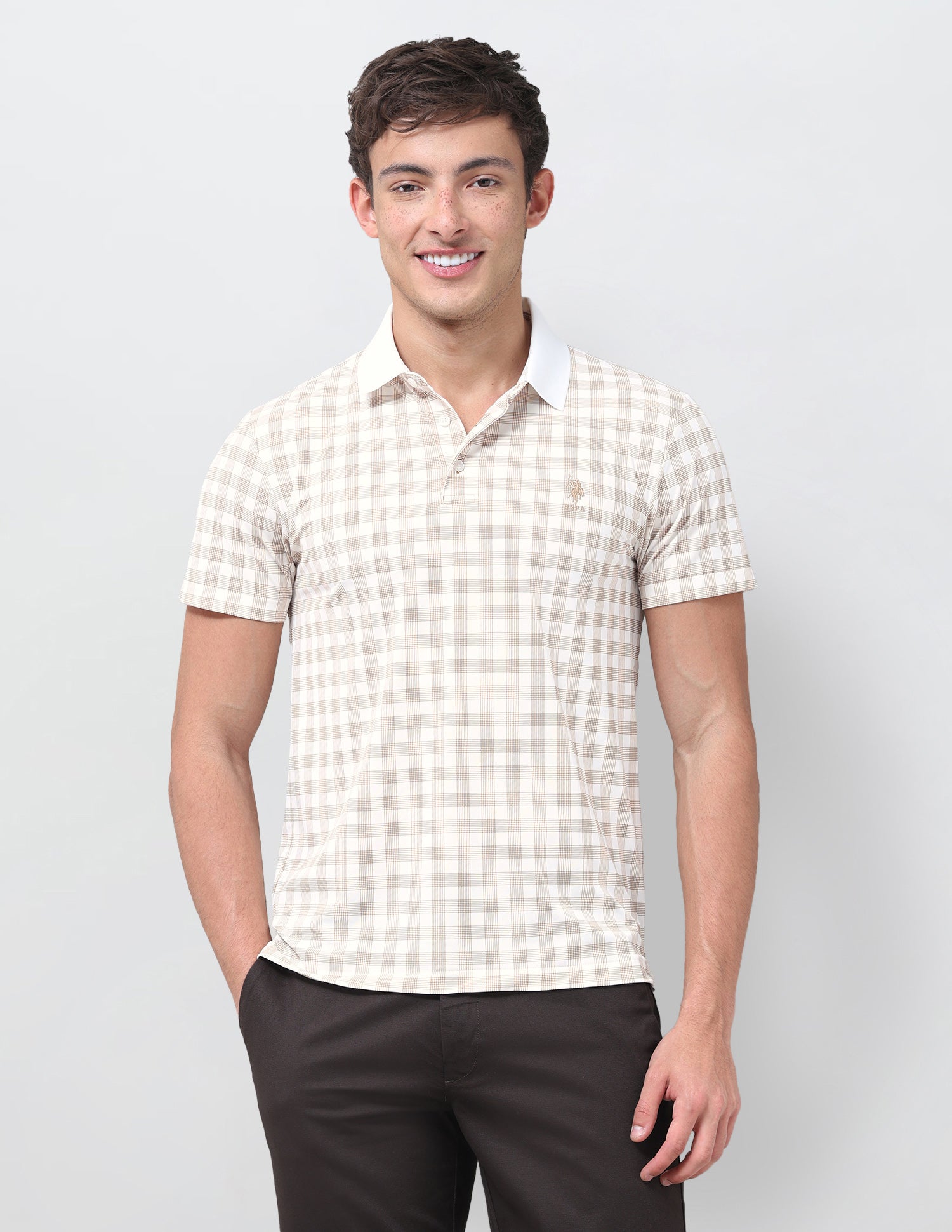 Checked Slim Fit Polo Shirt Off White - U.S. Polo Assn. India | Large