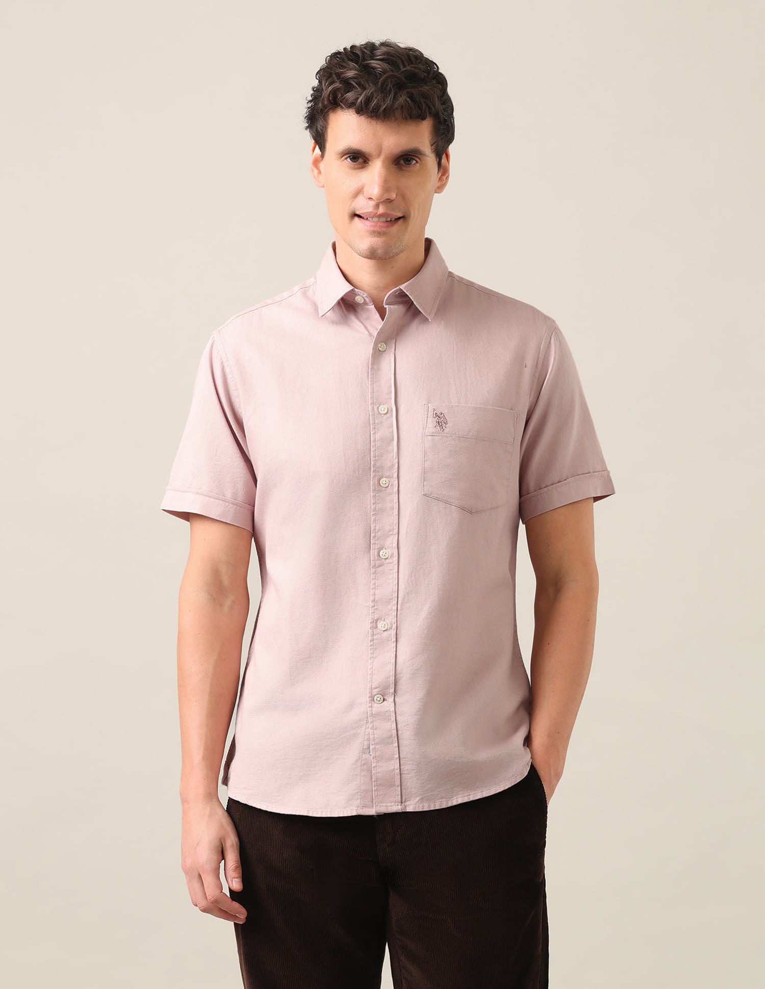 Solid Dobby Shirt Light Pink - U.S. Polo Assn. India | Large
