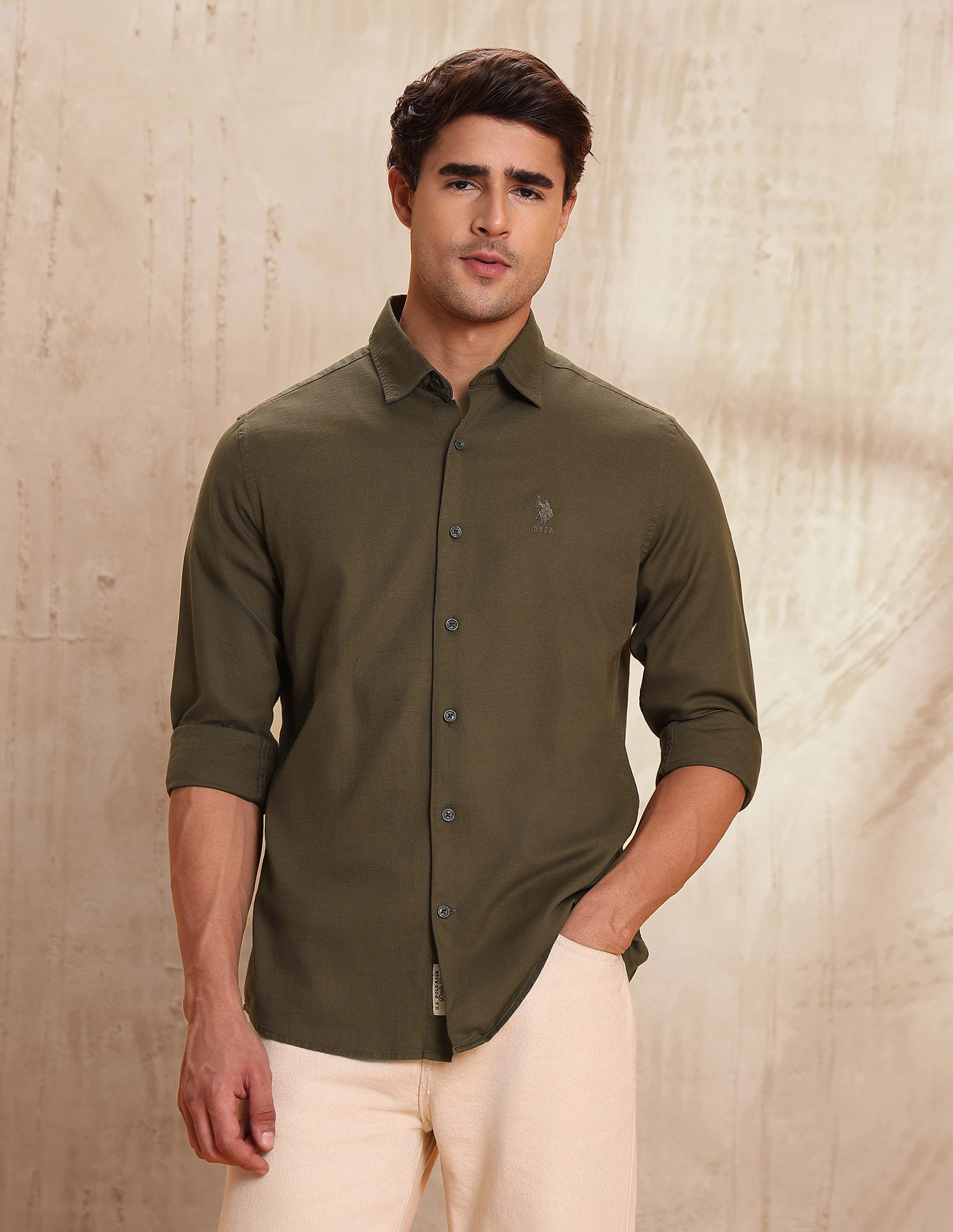 Slim Fit Pure Cotton Shirt Olive - U.S. POLO ASSN. | Large