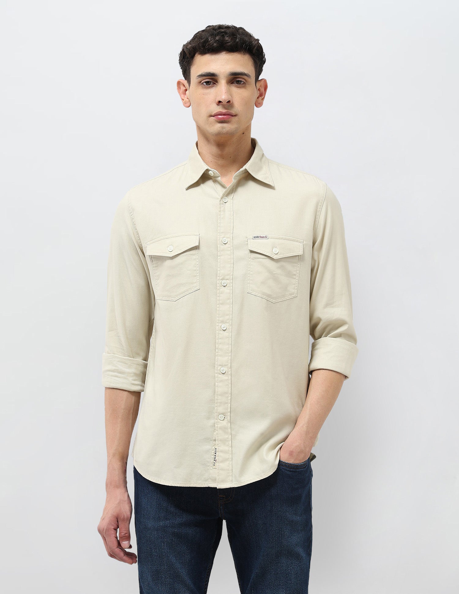 Solid Regular Fit Shirt Beige - U.S. POLO ASSN. | Large