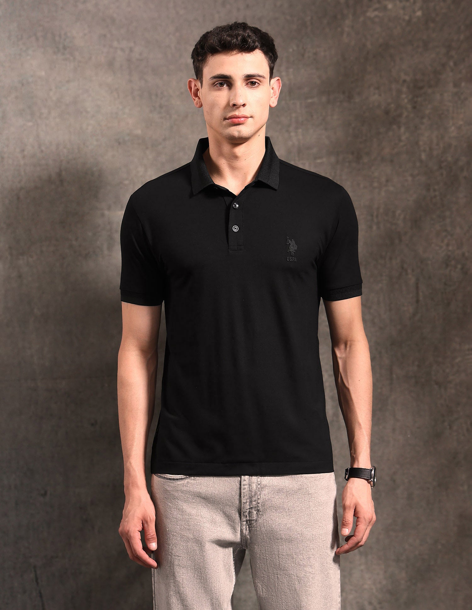 Solid Black & Gold Polo Shirt Black - U.S. POLO ASSN. | Large