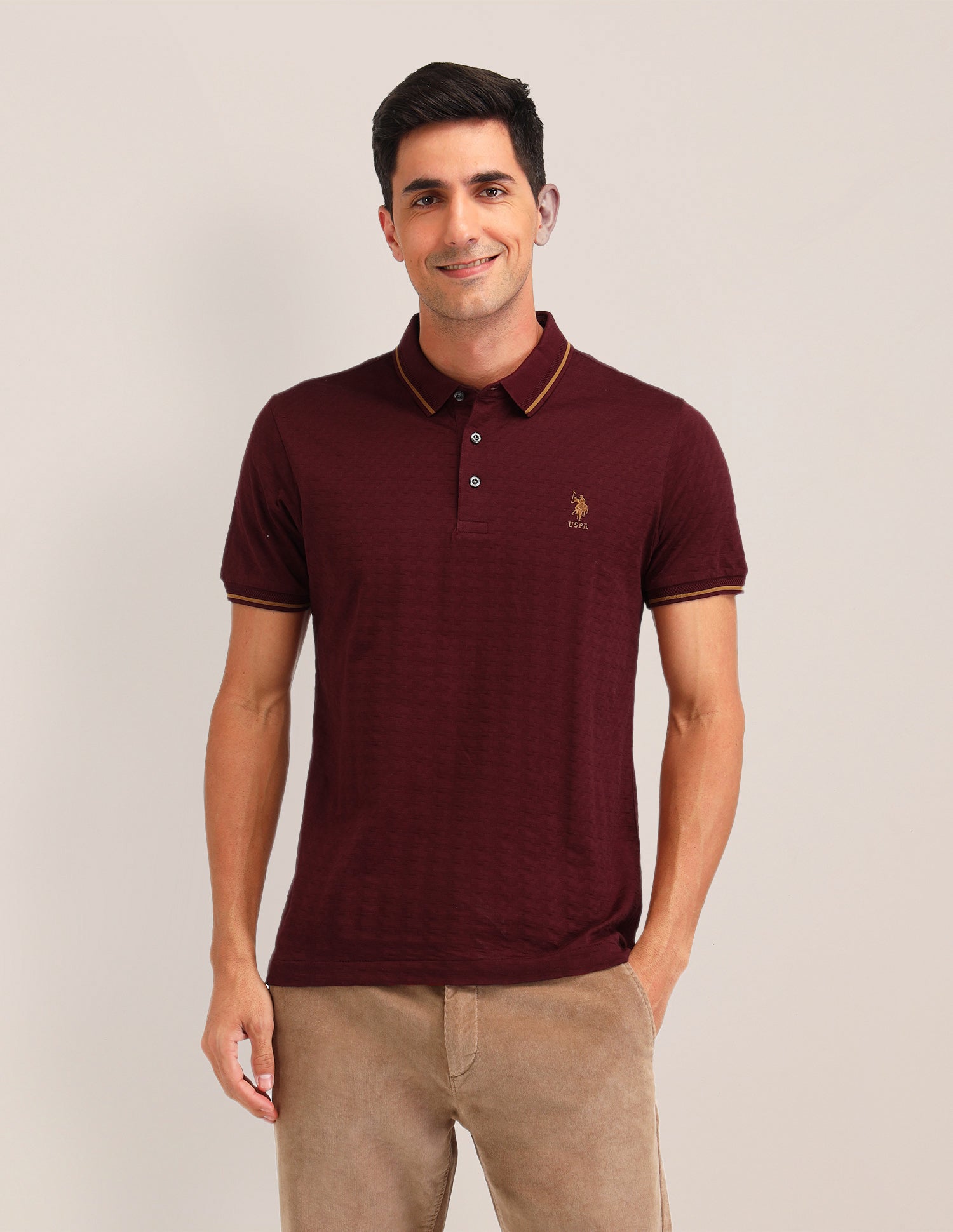 Textured Slim Fit Polo Shirts Maroon - U.S. Polo Assn. India | Large