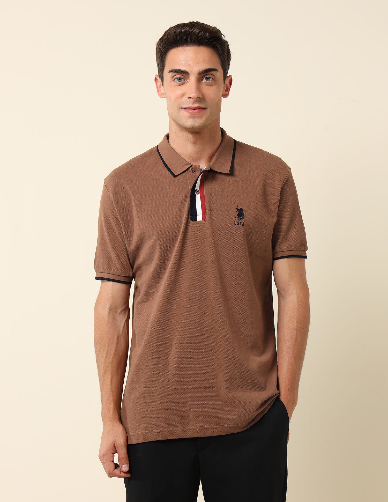 Pure Cotton Slim Fit Polo Shirt Light Brown - U.S. Polo Assn. India | Large