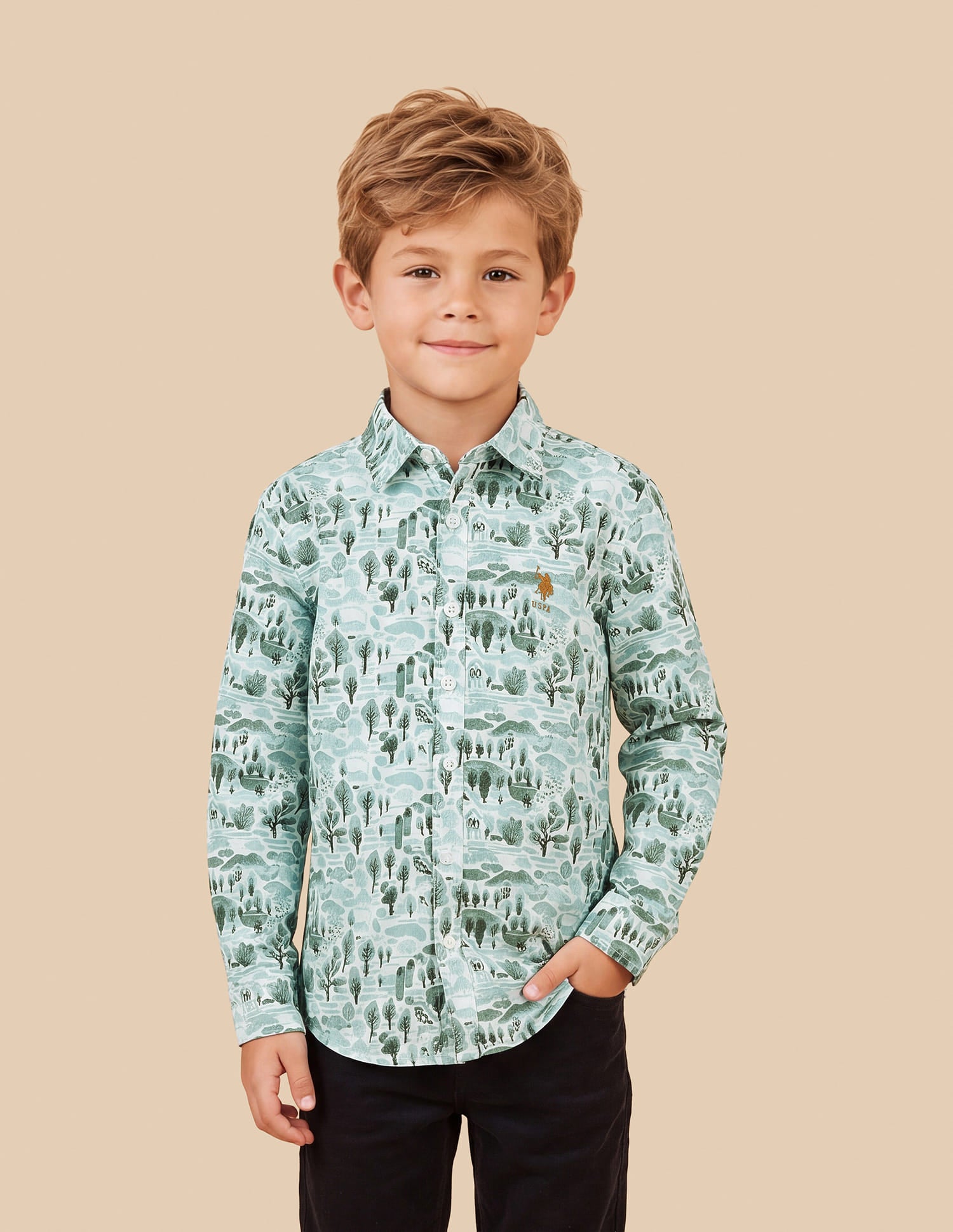 All-Over Printed Twill Shirt Green - U.S. Polo Assn. India | Large