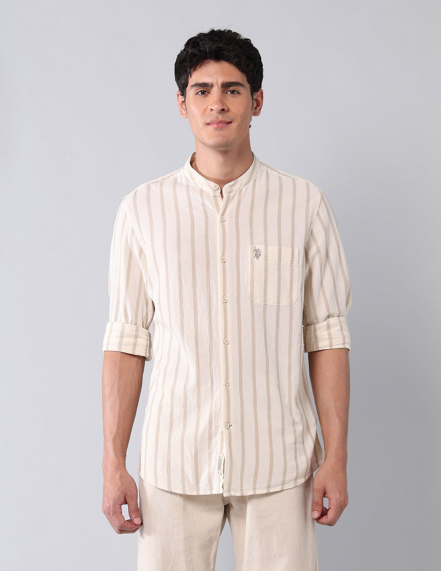 Vertical Striped Pure Cotton Shirt Ecru - U.S. Polo Assn. India | Large