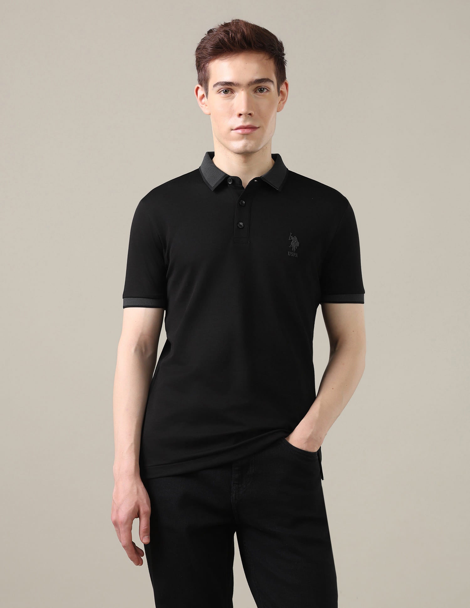Solid Slim Fit Polo Shirt Black - U.S. Polo Assn. India | Large
