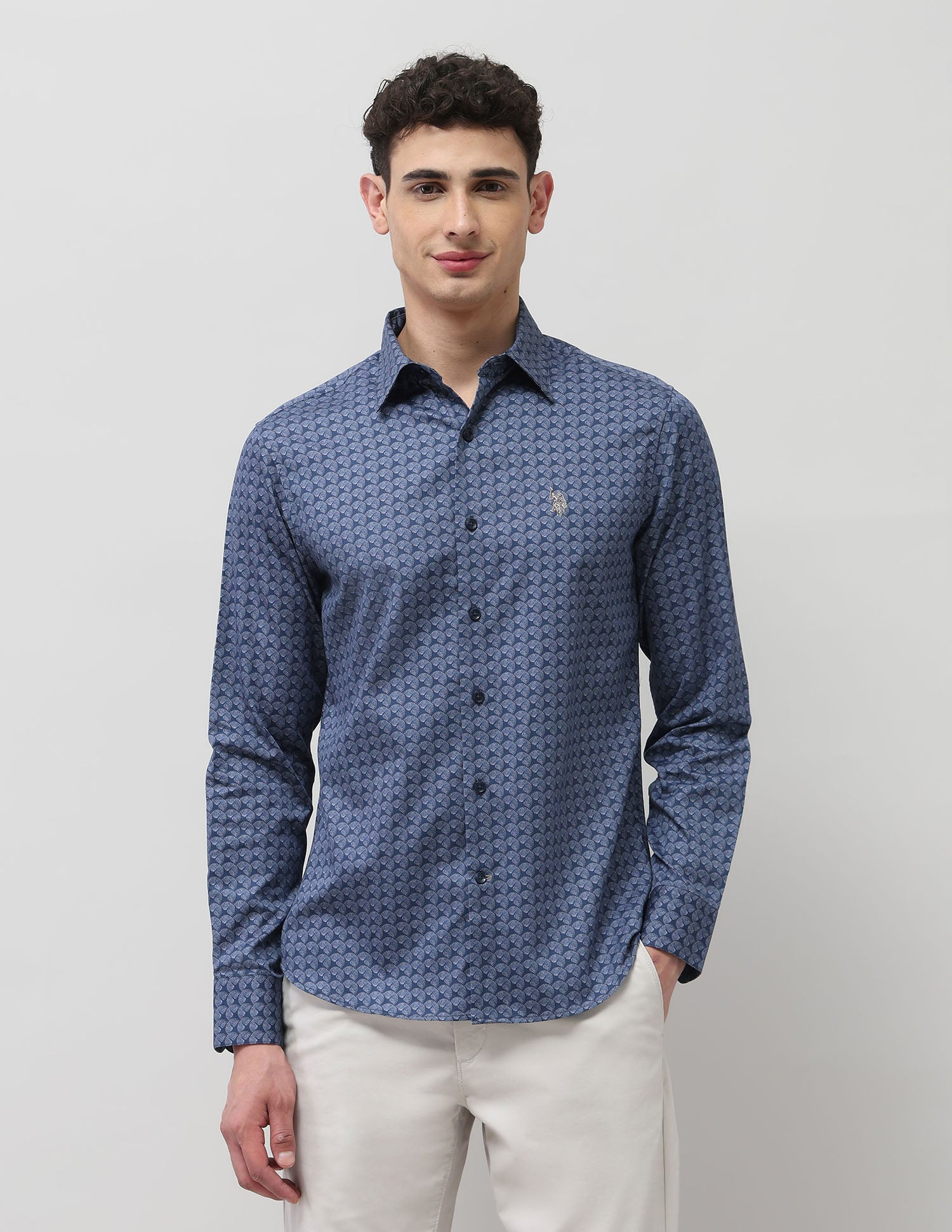 Pure Cotton All Over Printed Shirt Navy - U.S. POLO ASSN. | Large