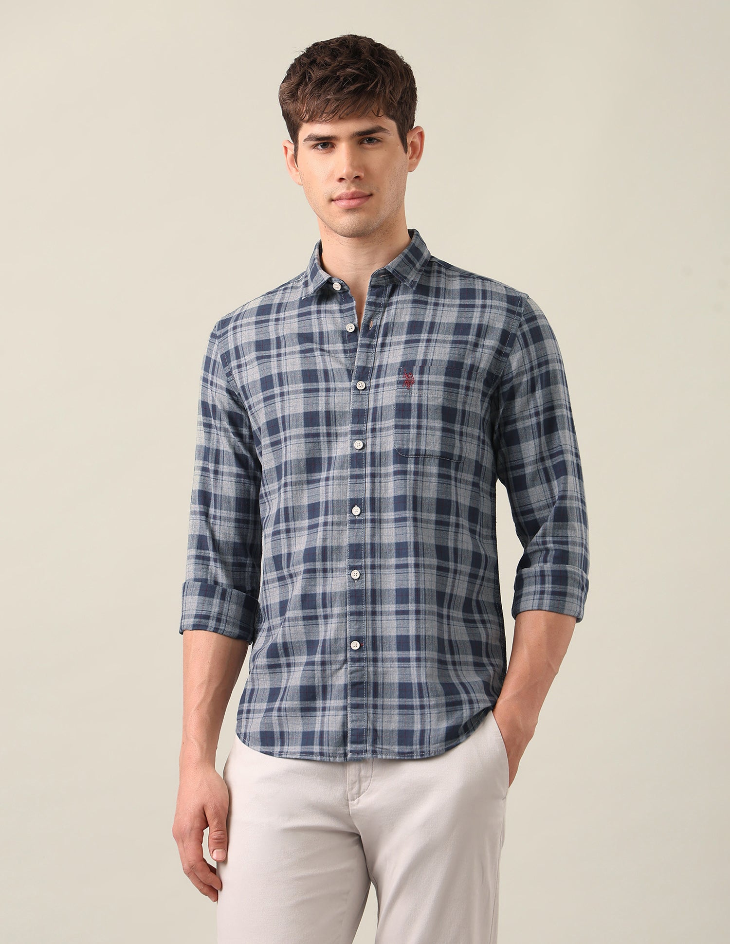 Tartan Checked Twill Shirt Teal - U.S. Polo Assn. India | Large