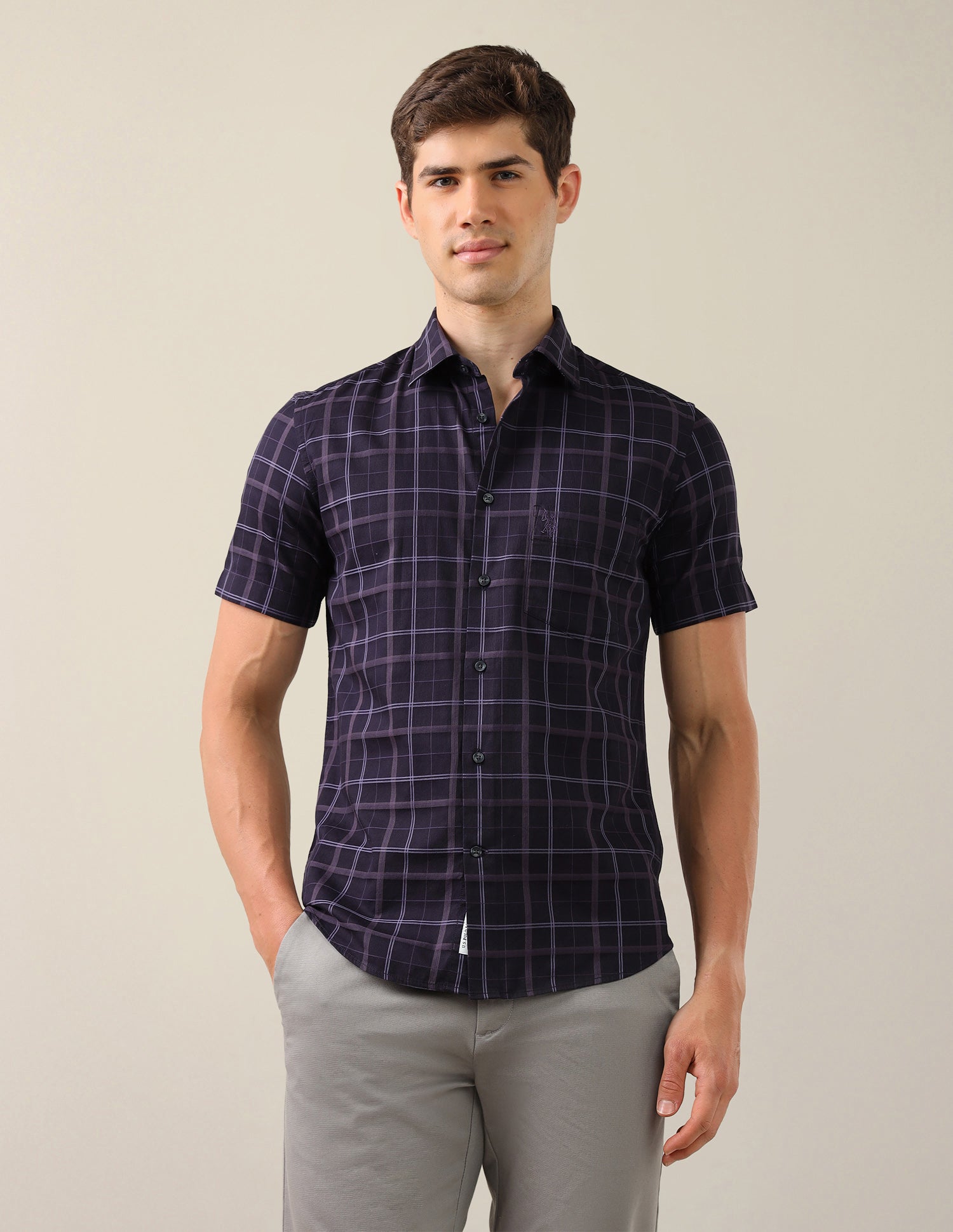 Grid Tattersall Checked Tailored Fit Shirt Purple - U.S. Polo Assn. India | Large