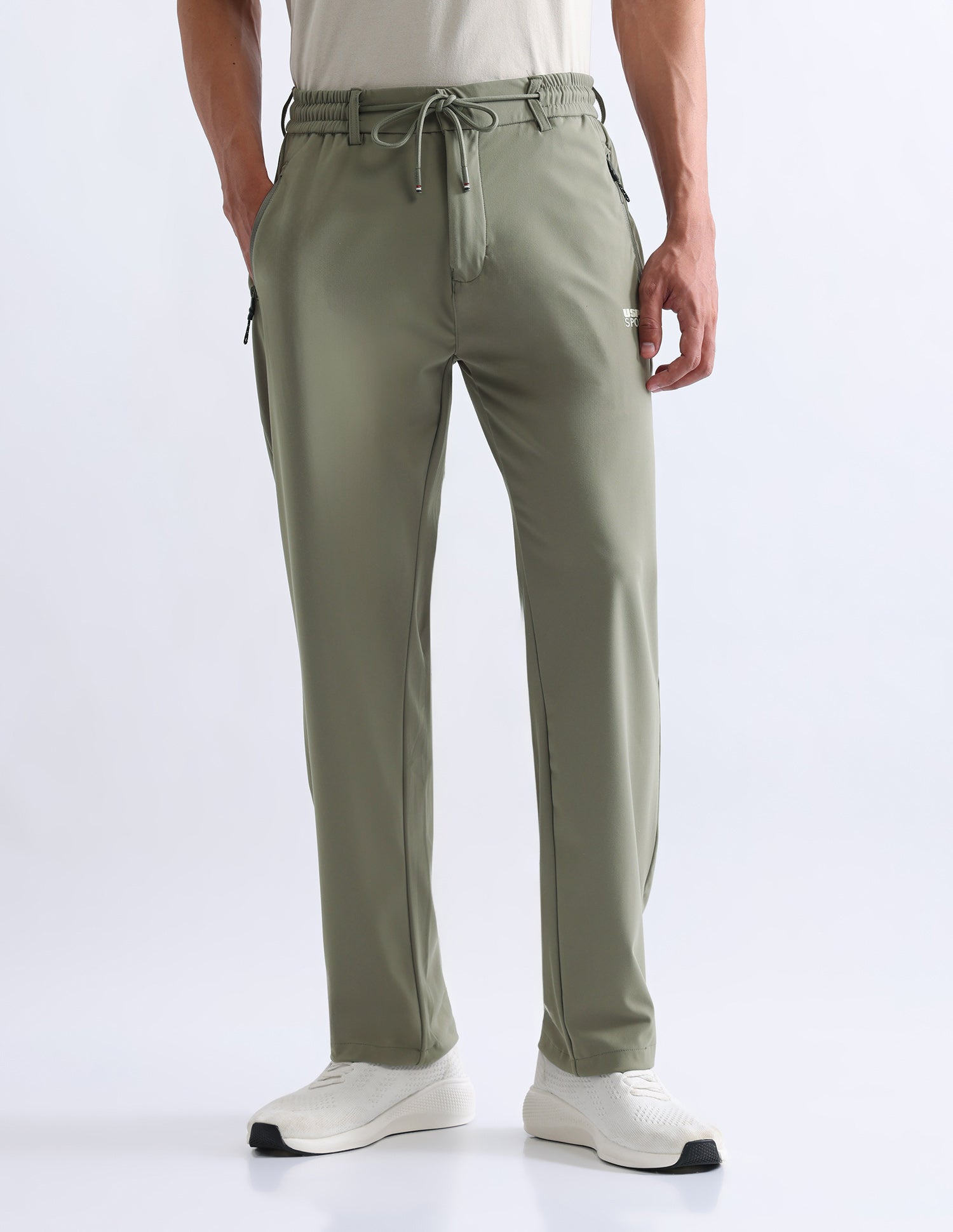 Solid Regular Fit Active Track Pants Light Olive - U.S. Polo Assn. India | Large