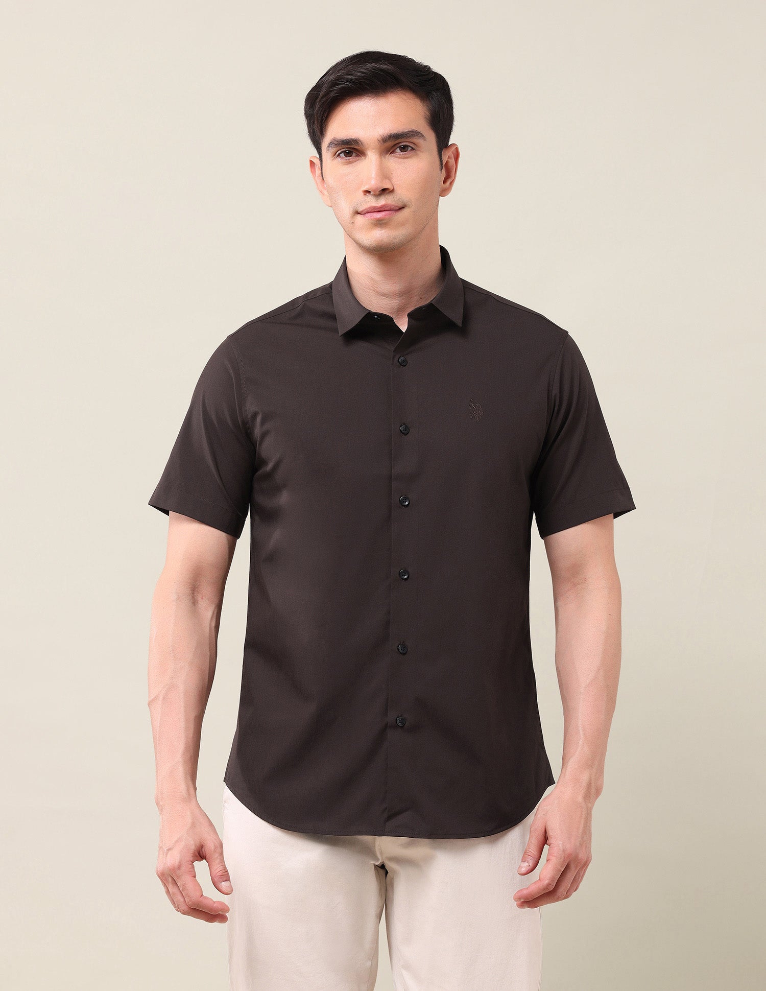 Solid Tailored Fit Shirt Dark Brown - U.S. POLO ASSN. | Large
