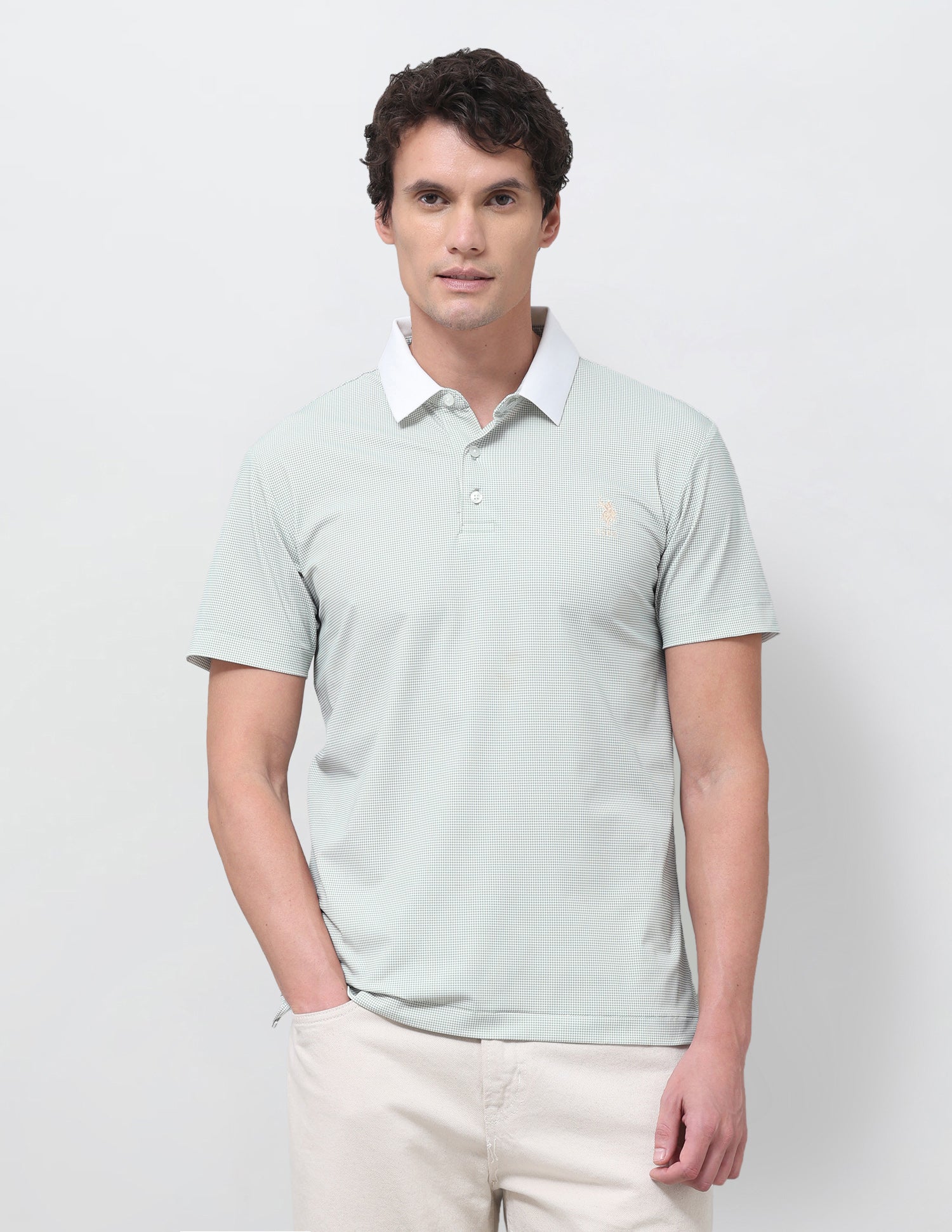 Houndstooth Slim Fit Polo Shirt Light Green - U.S. Polo Assn. India | Large