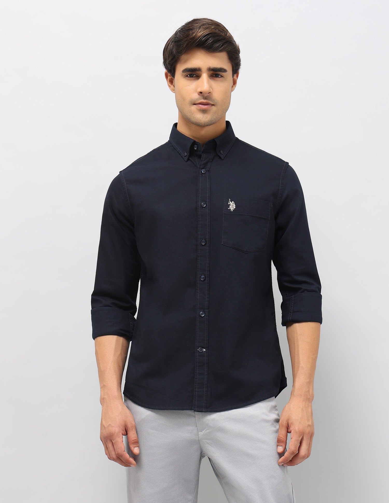 Pure Cotton Tailored Fit Shirt Navy - U.S. Polo Assn. India | Large
