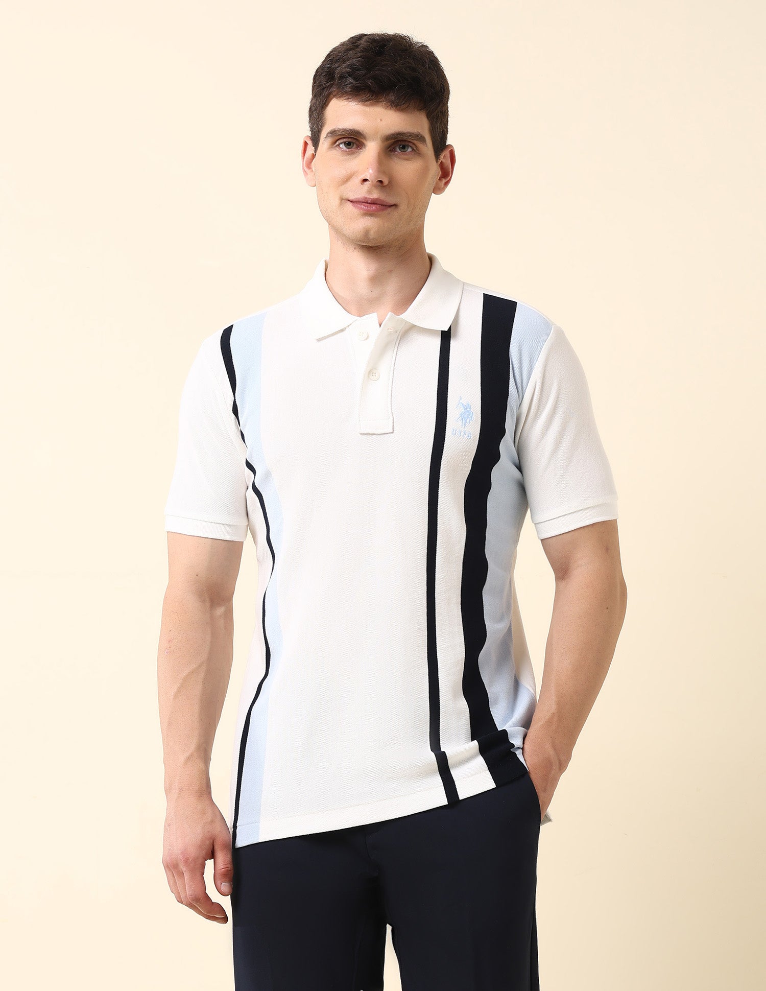 Vertical Striped Slim Fit Polo Shirt Off White - U.S. Polo Assn. India | Large