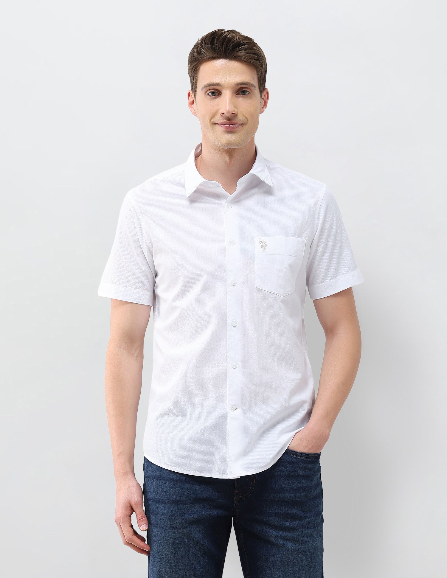 Seersucker Regular Fit Textured Shirt White - U.S. Polo Assn. India | Large
