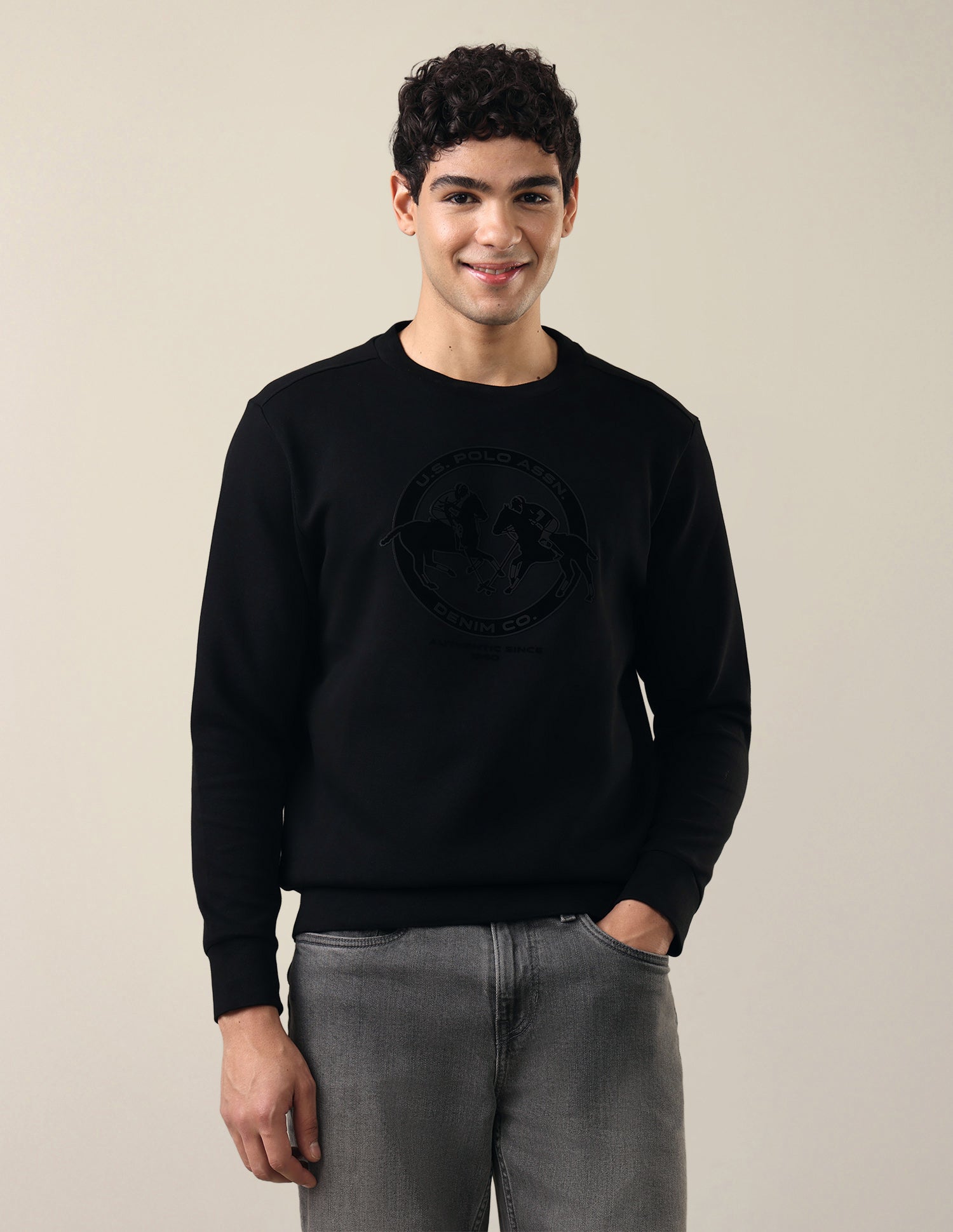 Graphic Brand Applique Regular Fit Sweatshirt Black - U.S. Polo Assn. India | Large