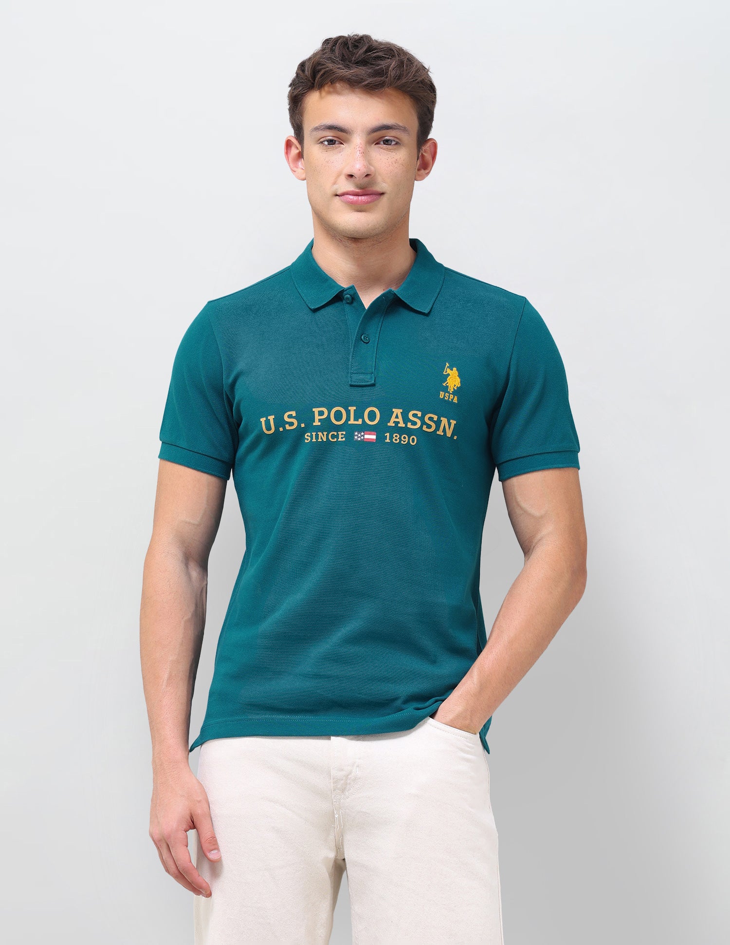 Brand Printed Regular Fit Polo Shirt Teal - U.S. Polo Assn. India | Large