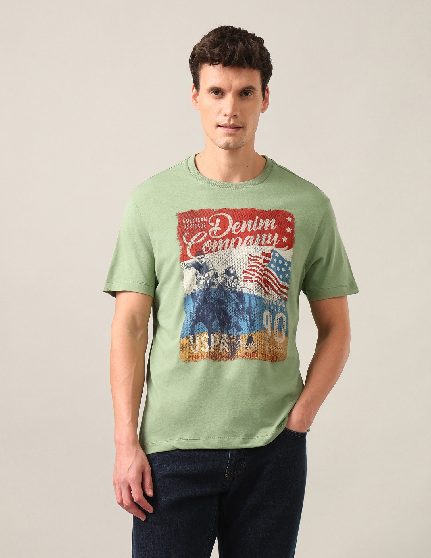 Graphic Brand Printed Regular Fit T-Shirt Light Green - U.S. Polo Assn. India | Large