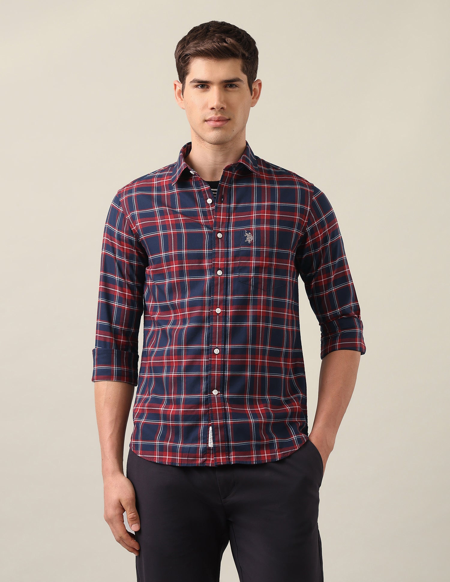 Tailored Fit Tartan Checked Shirt Navy - U.S. Polo Assn. India | Large