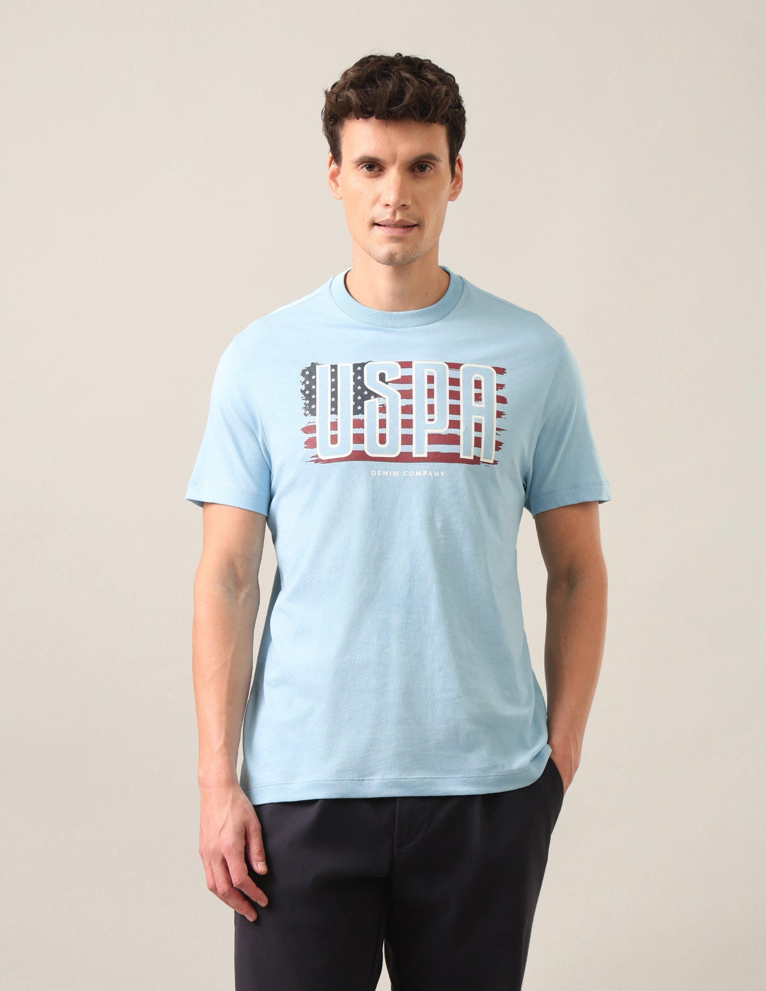 Graphic Brand Printed Regular Fit T-Shirt Light Blue - U.S. Polo Assn. India | Large