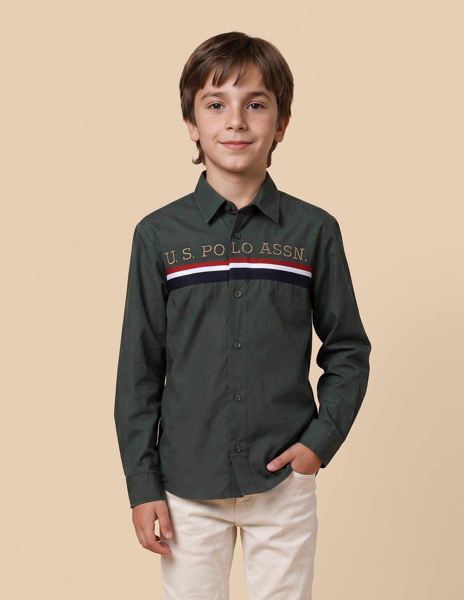 Brand Embroidered Regular Fit Shirt Olive - U.S. Polo Assn. India | Large
