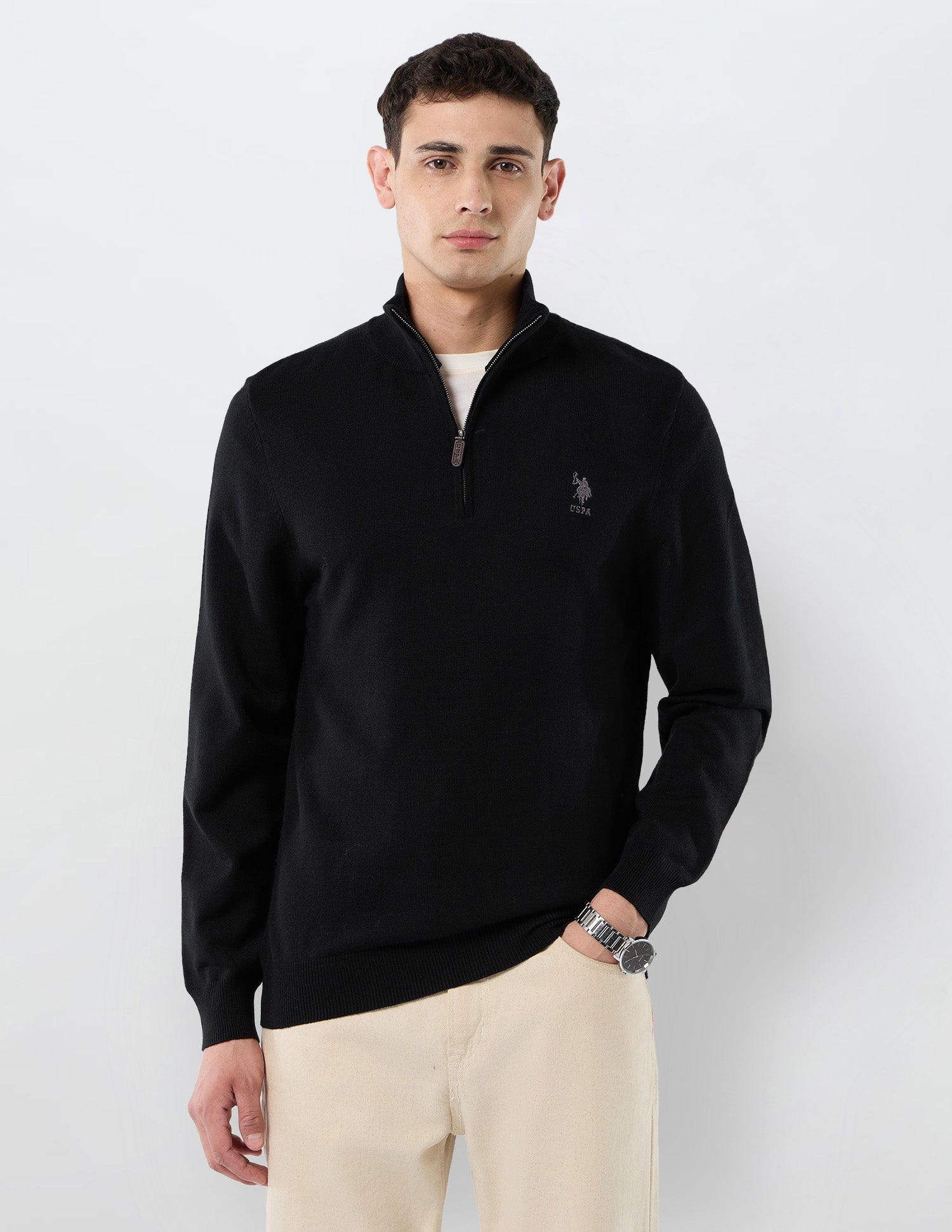 Solid Regular Fit Sweater Black - U.S. POLO ASSN. | Large
