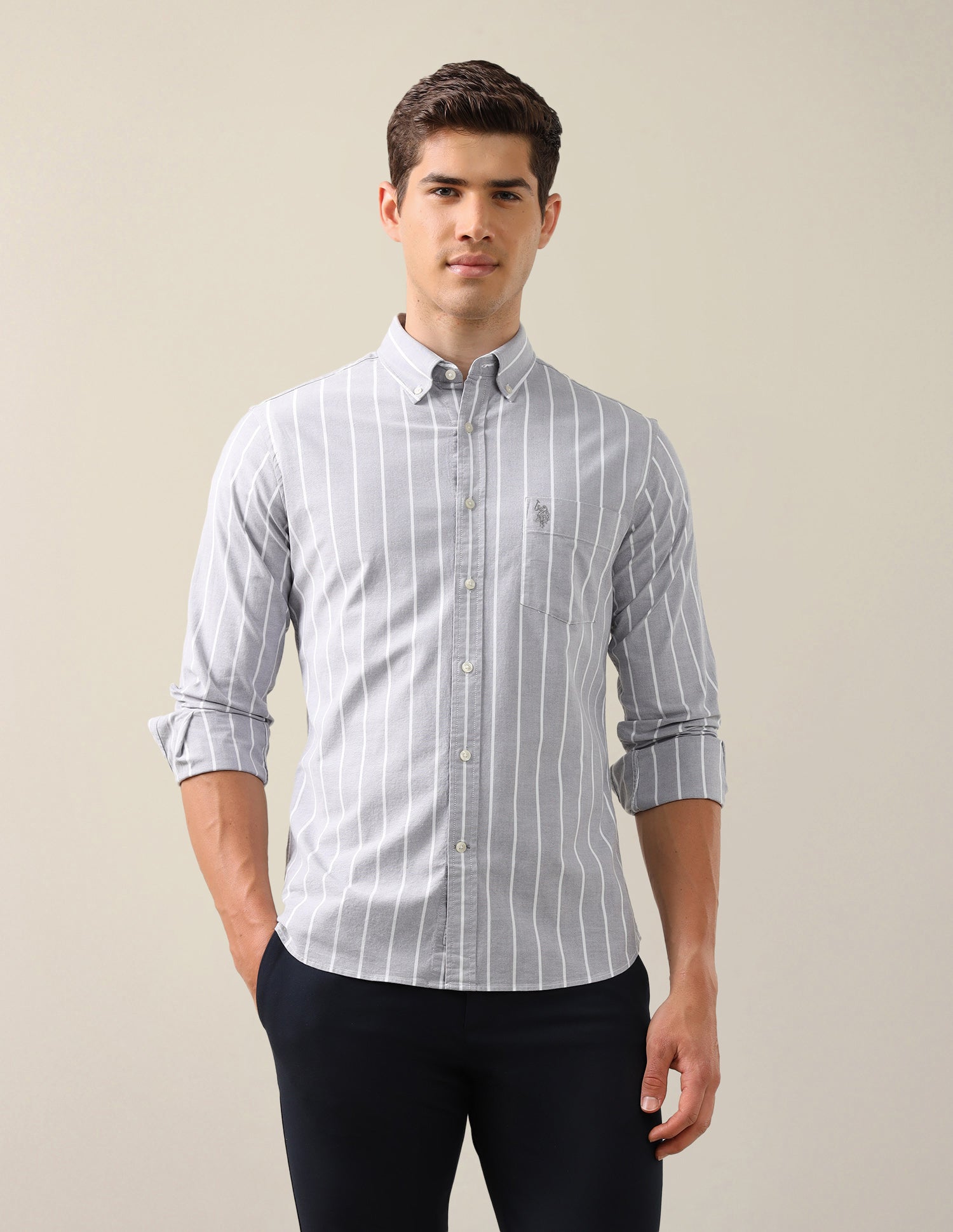 Oxford Tailored Fit Shirt Grey - U.S. Polo Assn. India | Large