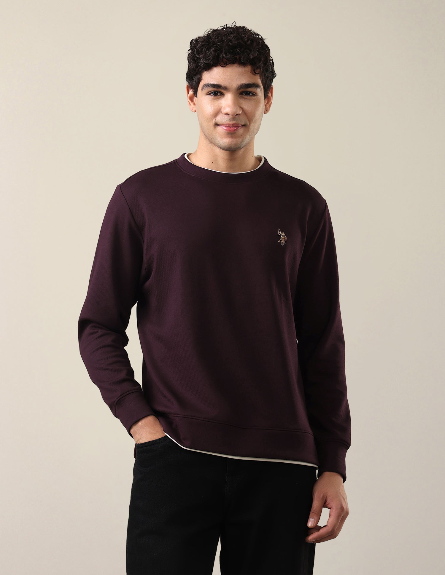 Solid Regular Fit Sweatshirt Maroon - U.S. Polo Assn. India | Large