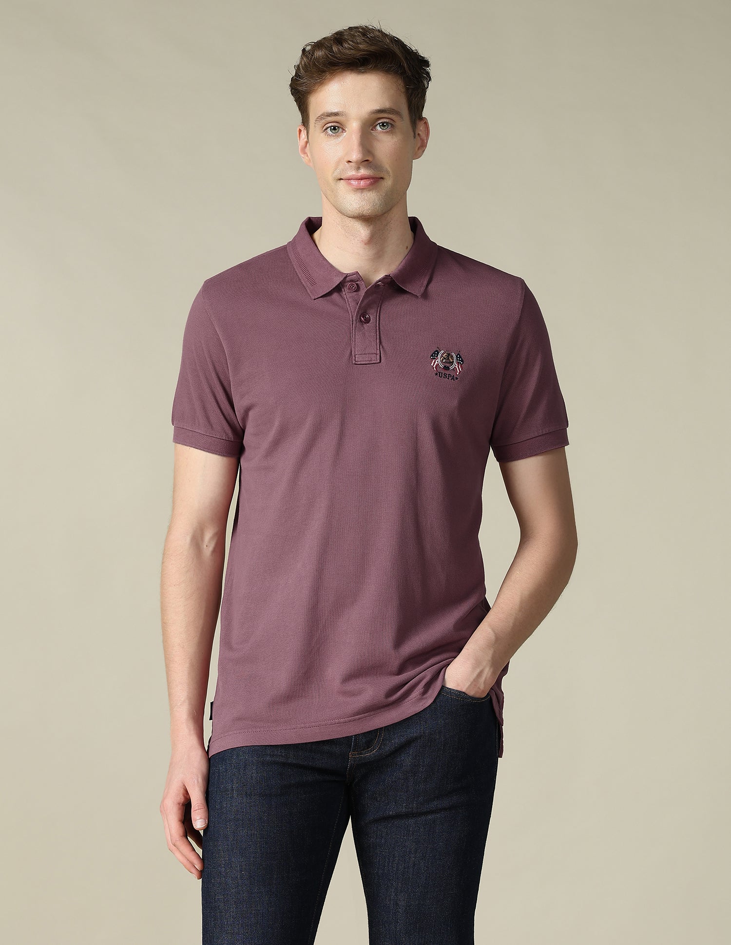 Solid Slim Fit Polo Shirt Dark Pink - U.S. Polo Assn. India | Large