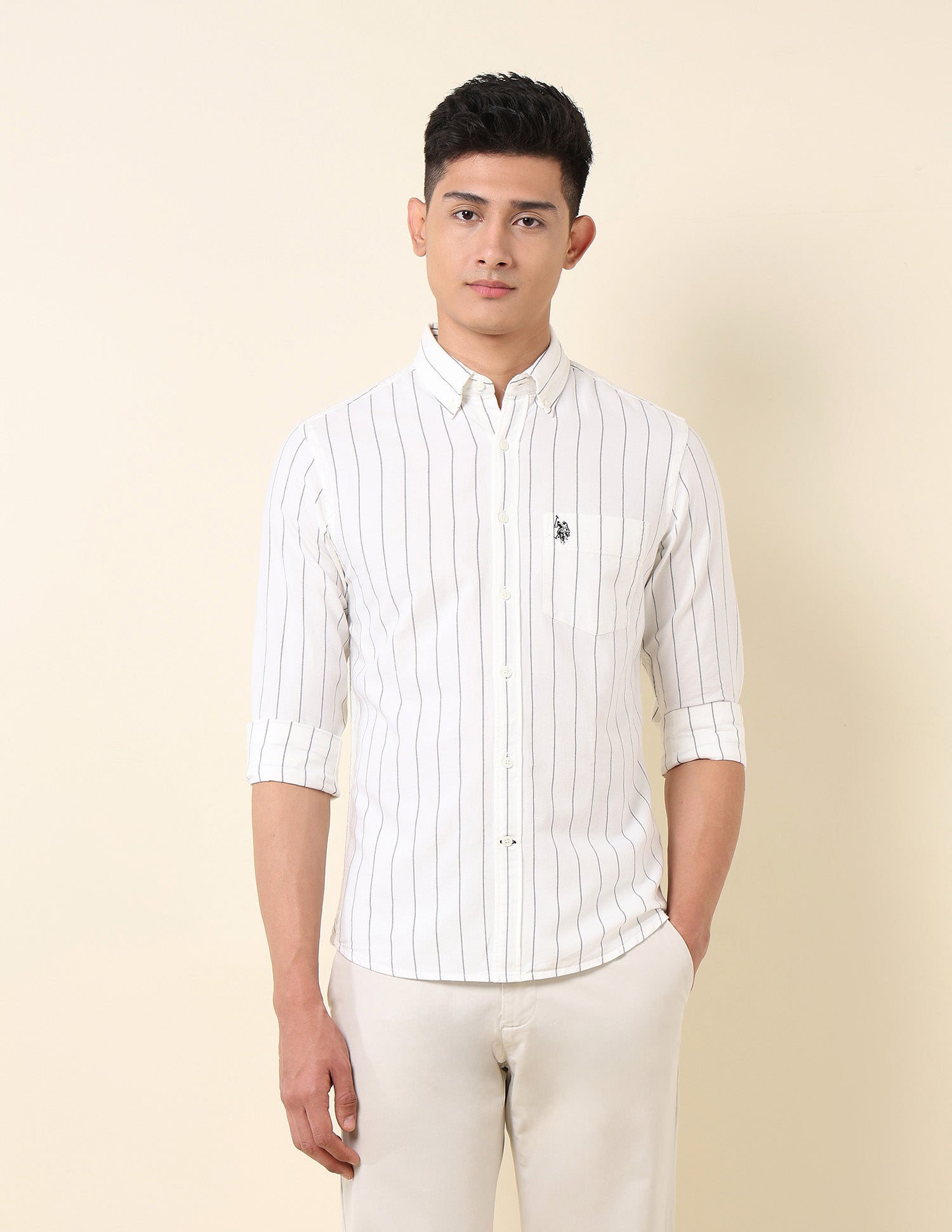 Vertical Striped Oxford Button Down Shirt White - U.S. Polo Assn. India | Large