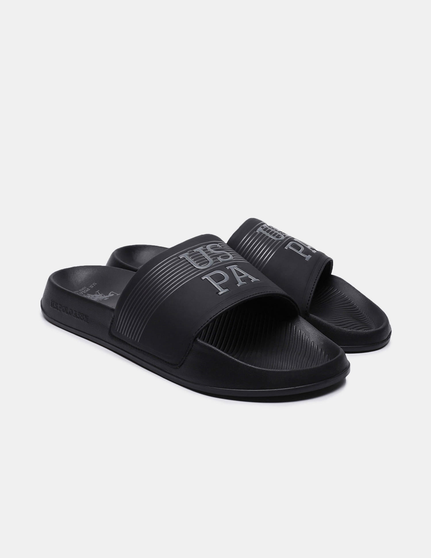 Men Striped Artax Sliders Black - U.S. Polo Assn. India | Large