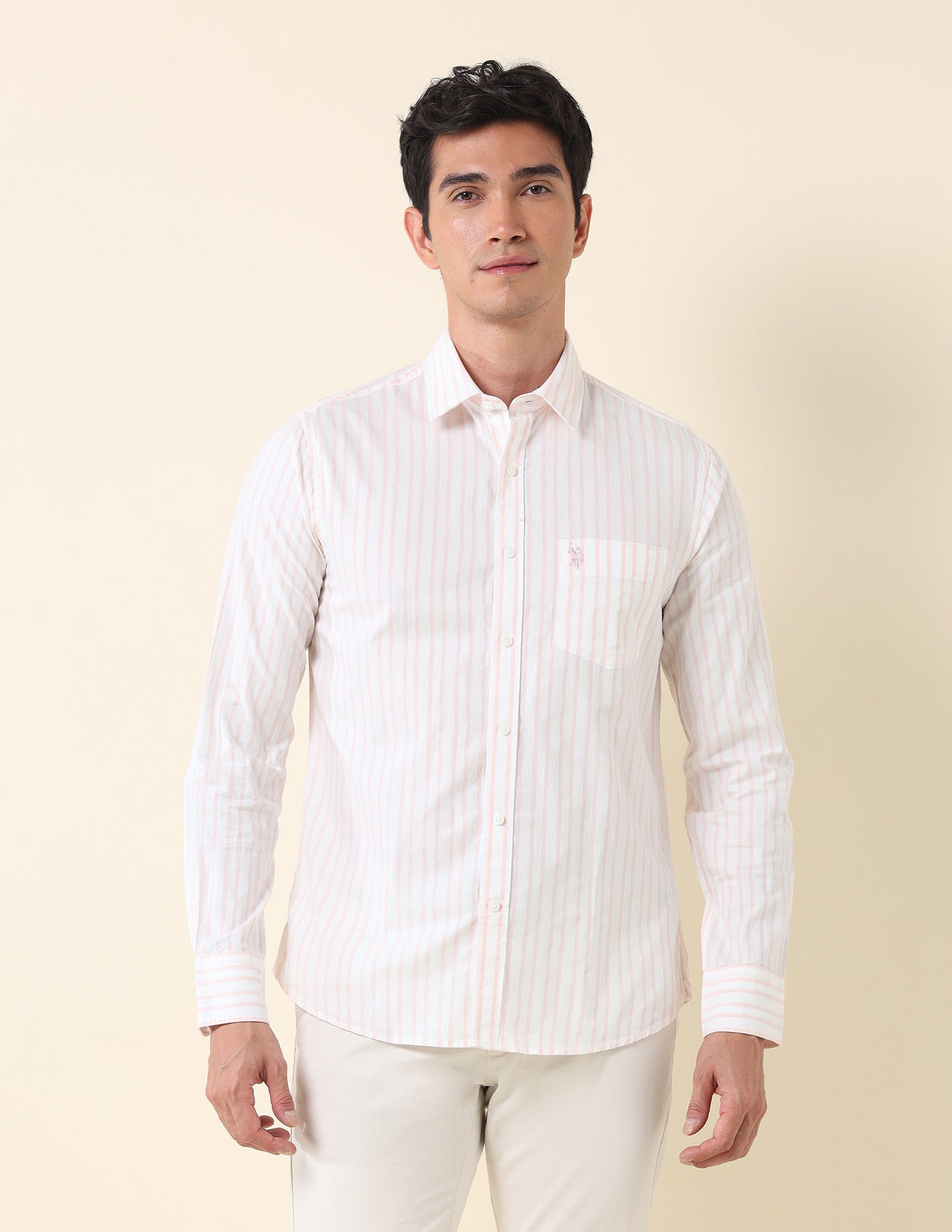 Tailored Fit Vertical Striped Shirt Peach - U.S. Polo Assn. India | Large