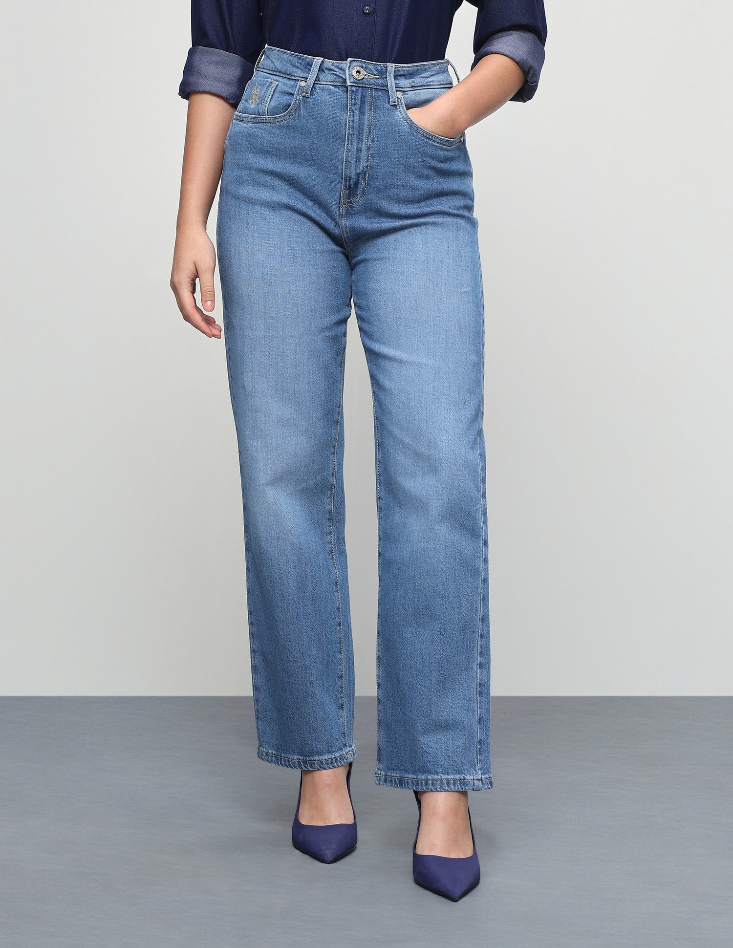 High Rise Straight Fit Jeans Light Blue - U.S. Polo Assn. India | Large