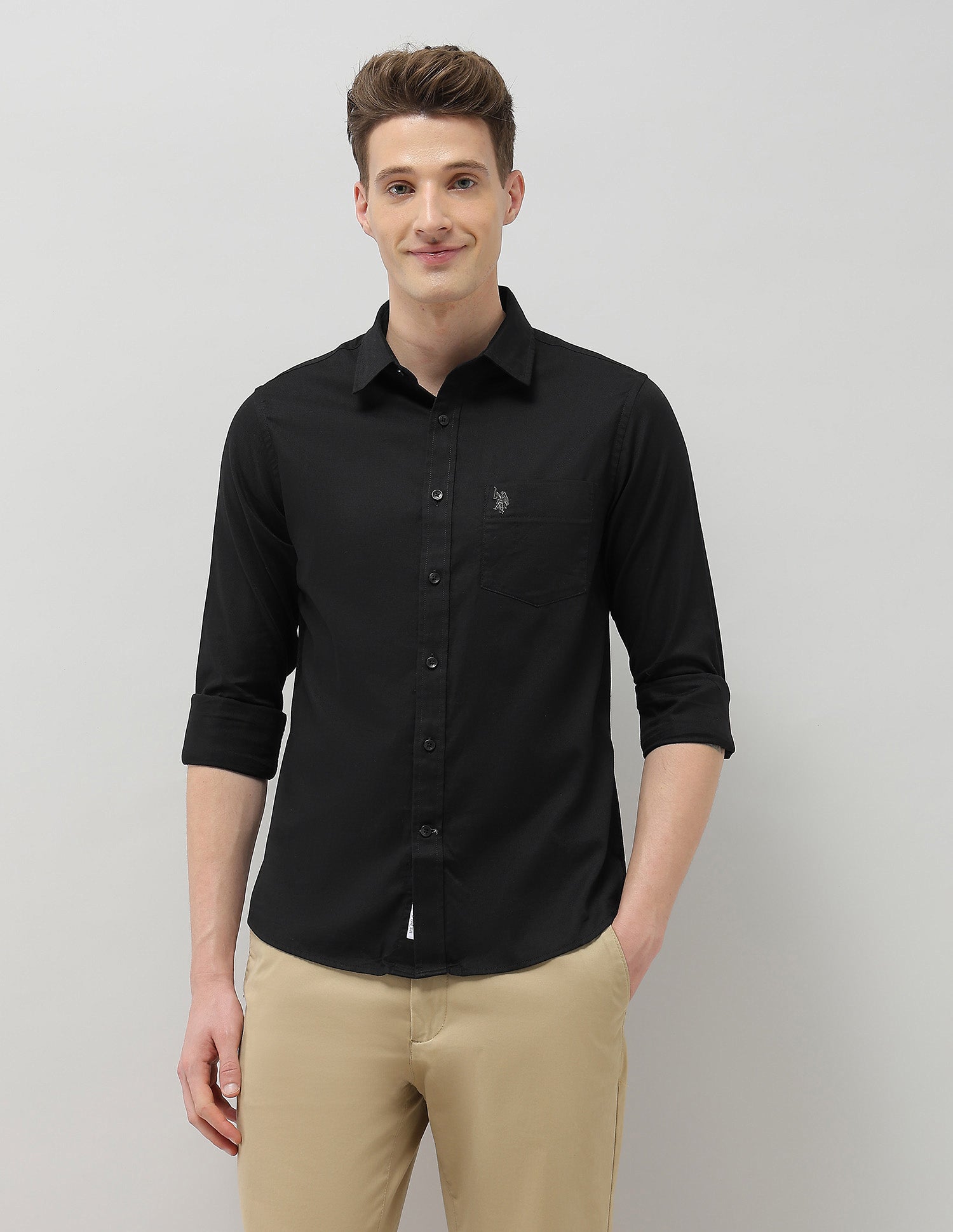 New Port Marina Dobby Shirt Black - U.S. Polo Assn. India | Large